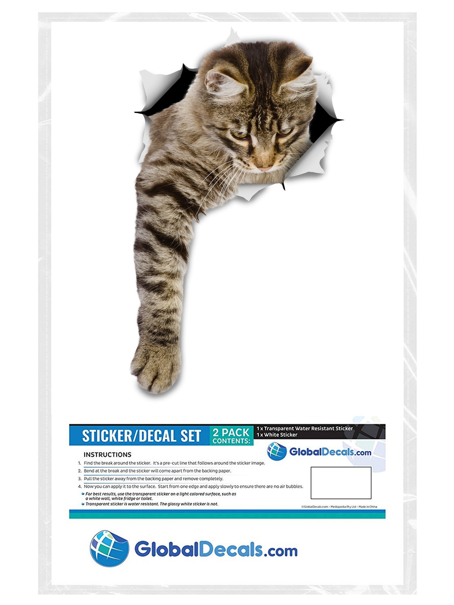 Winston & Bear 3D Cat Stickers - 2 Pack Tabby Cat Wall Decals - Perfect Cat Lover Gifts for Home & Car Decor - Removable Cat Wall Stickers for Bedroom, Fridge, Toilet & Windows - Retail Packaged (Reaching Tabby Cat Design) - Great for Pet Lovers, Nursery Decor & Office Personalization
