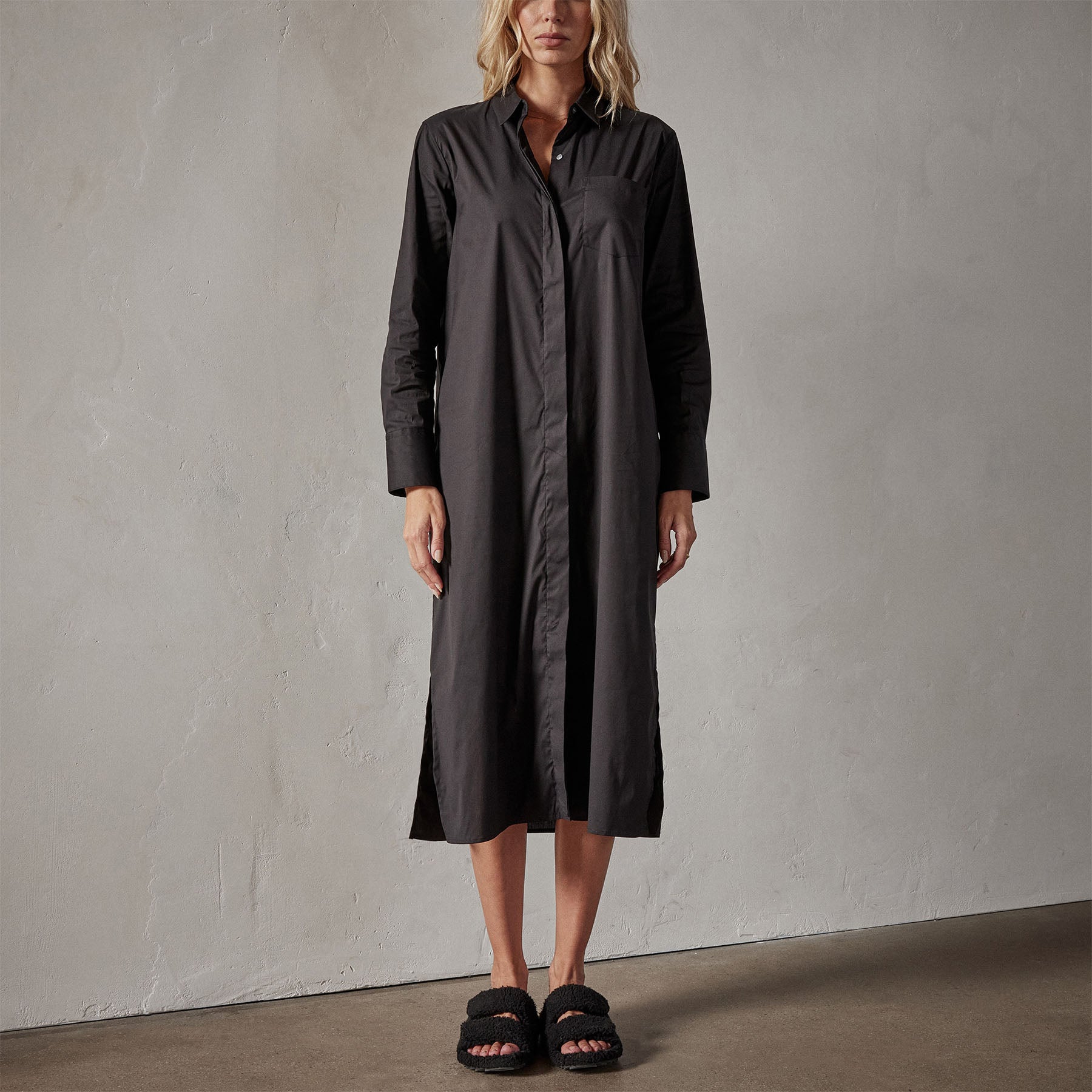 Matte Stretch Poplin Shirt Dress for Women - Black | Comfortable Casual & Office Wear | Perfect for Work, Date Night & Everyday Outfits