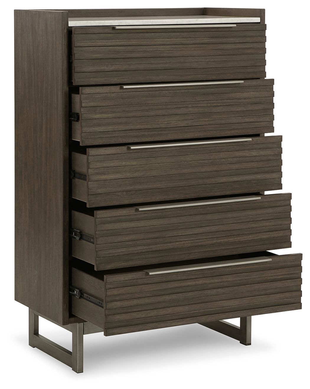 Arkenton 5-Drawer Chest Dresser - Grayish Brown & White - Perfect for Bedroom, Living Room, or Office Storage Organization