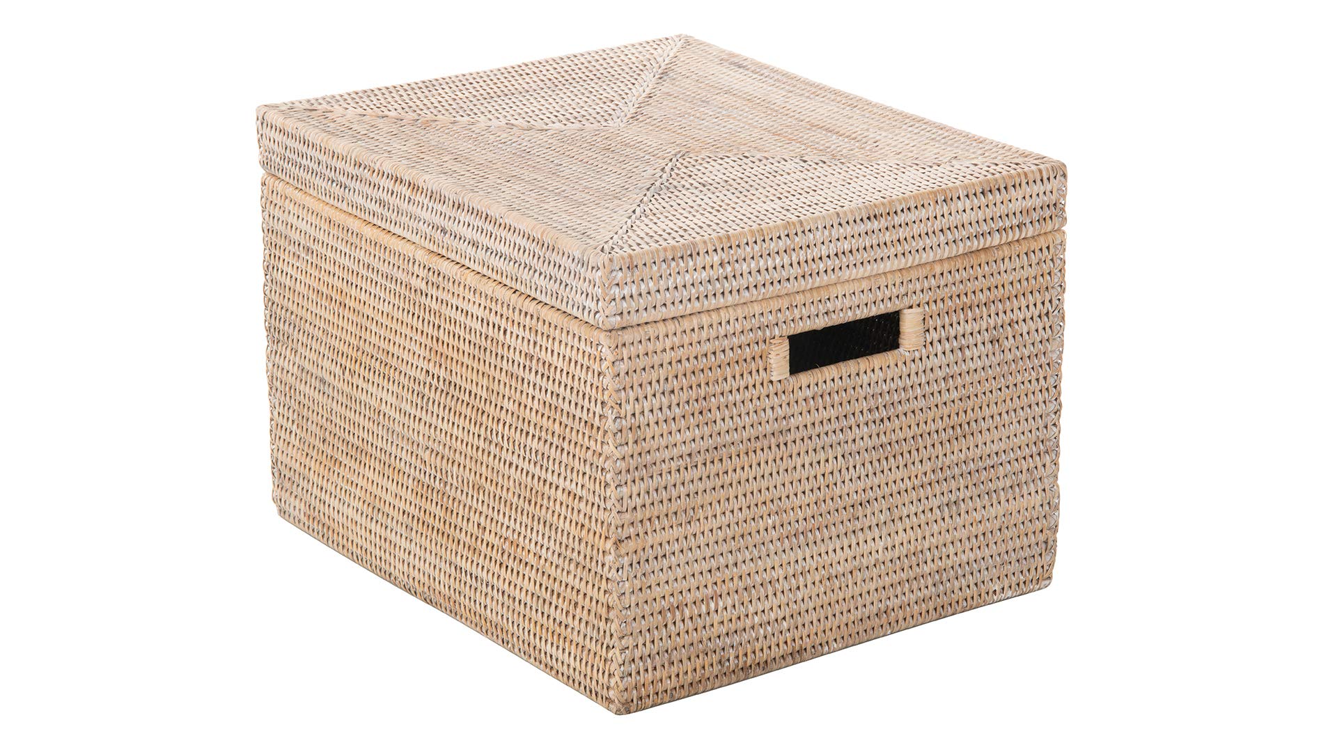 Kouboo La Jolla Rattan Storage Basket with Lid - Whitewashed Wicker Decorative Box for Toys, Laundry & Home Organization | Perfect for Living Room, Bedroom & Kitchen Storage