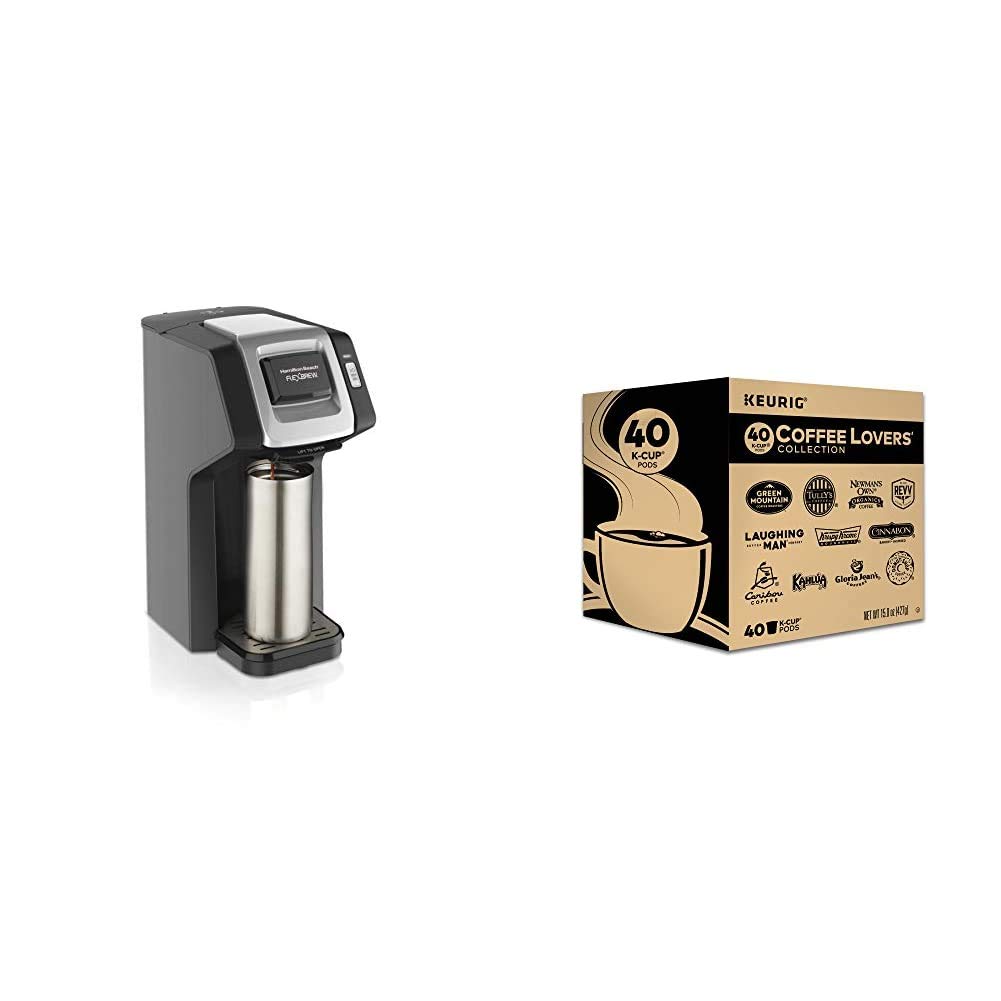 Hamilton Beach 49974 Drip Coffee Maker - 10-14oz Black Coffee Machine with Manual Brew & Keurig K-Cup Compatibility | Perfect for Home, Office, or Travel | Includes 40 Dark Roast K-Cups