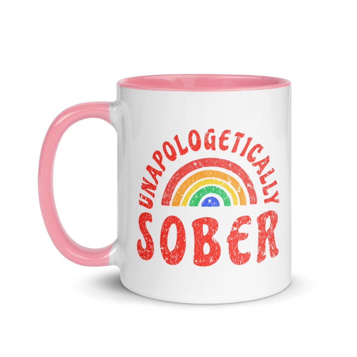 Unapologetically Sober Rainbow Coffee Mug with Colorful Interior - Perfect for Sober Living, Recovery Gifts & Motivational Morning Coffee