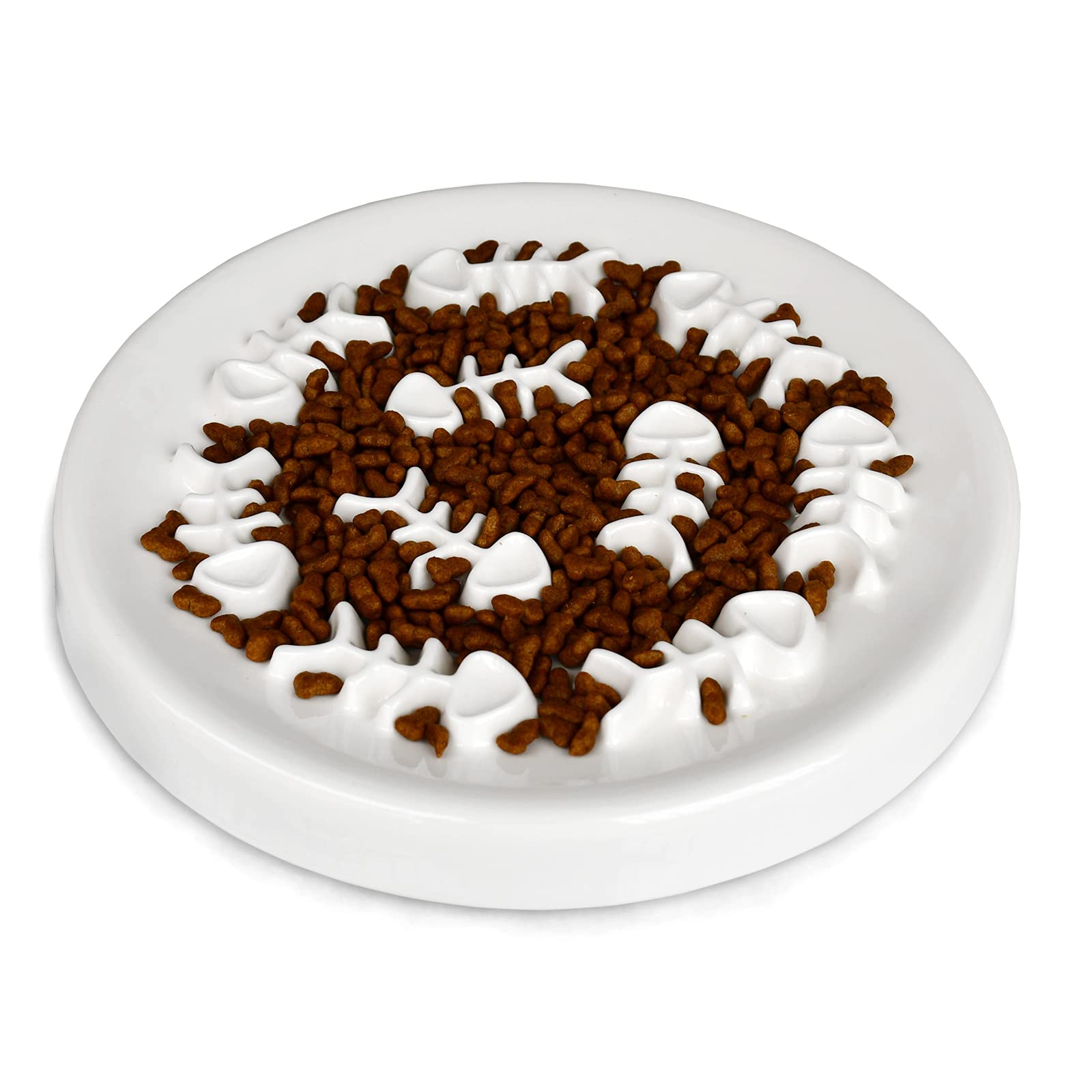 Ceramic Slow Feeder Cat Bowl - Interactive Puzzle Design for Healthy Eating, Bloat Prevention - Fun Feeding Solution for Cats & Small Dogs (Fish Bone Design) - Perfect for Mealtime Enrichment and Portion Control