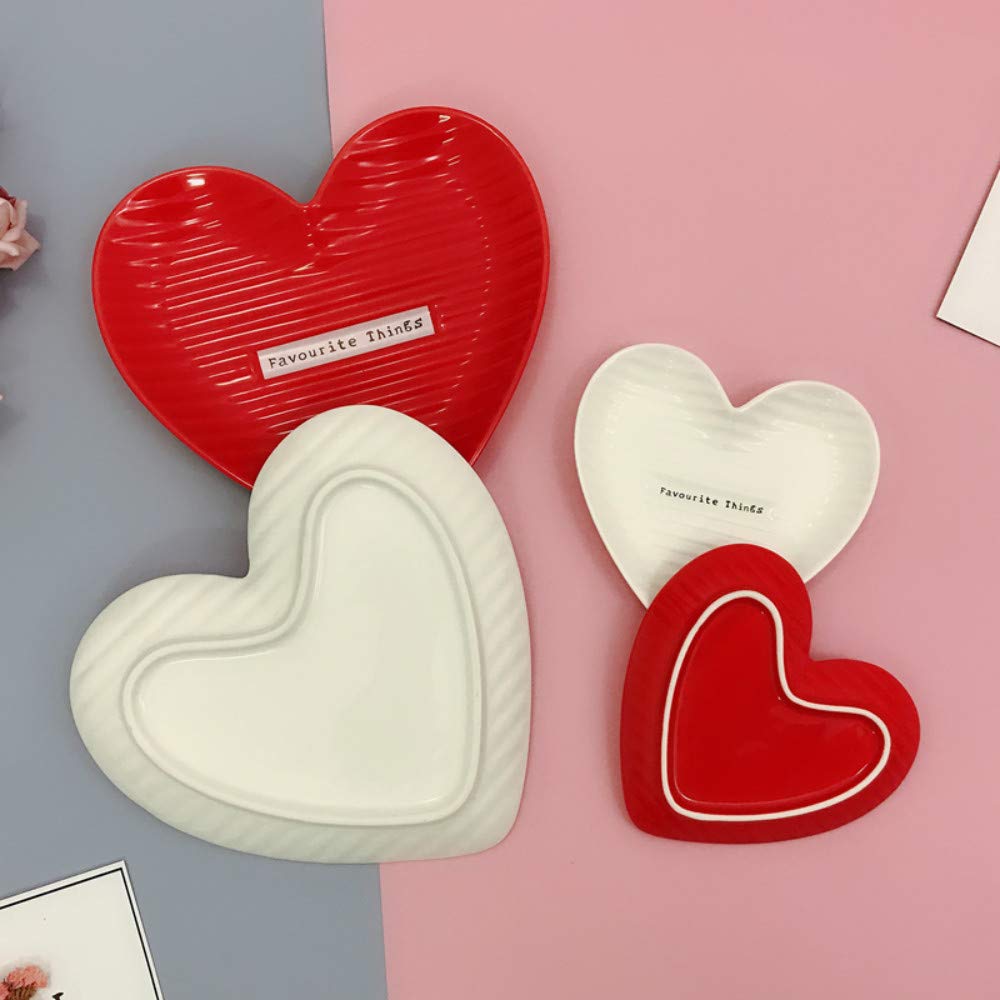 4-Piece Stylish White Ceramic Heart-Shaped Plates Set - 7.9 Inch Durable Dishwasher Safe Dinner Plates for Steak, Salad & Dessert - Perfect for Valentine's Day, Anniversaries & Romantic Dinners