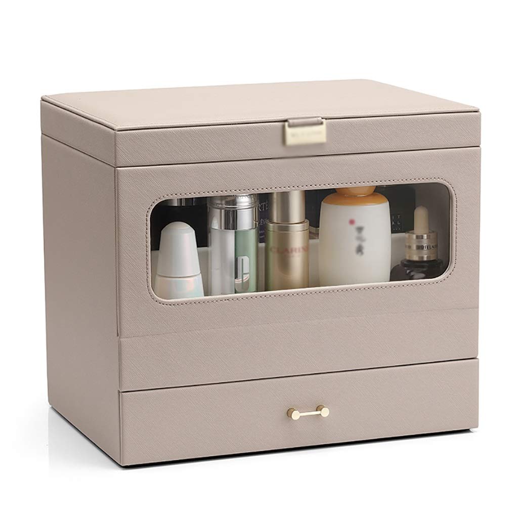 ASFD Makeup Organizer with Mirror - Grey Cosmetic Storage Case, Vanity Drawer Organizer for Makeup Brushes & Beauty Products | Perfect for Bedroom Vanity, Bathroom Countertop & Travel Makeup Storage