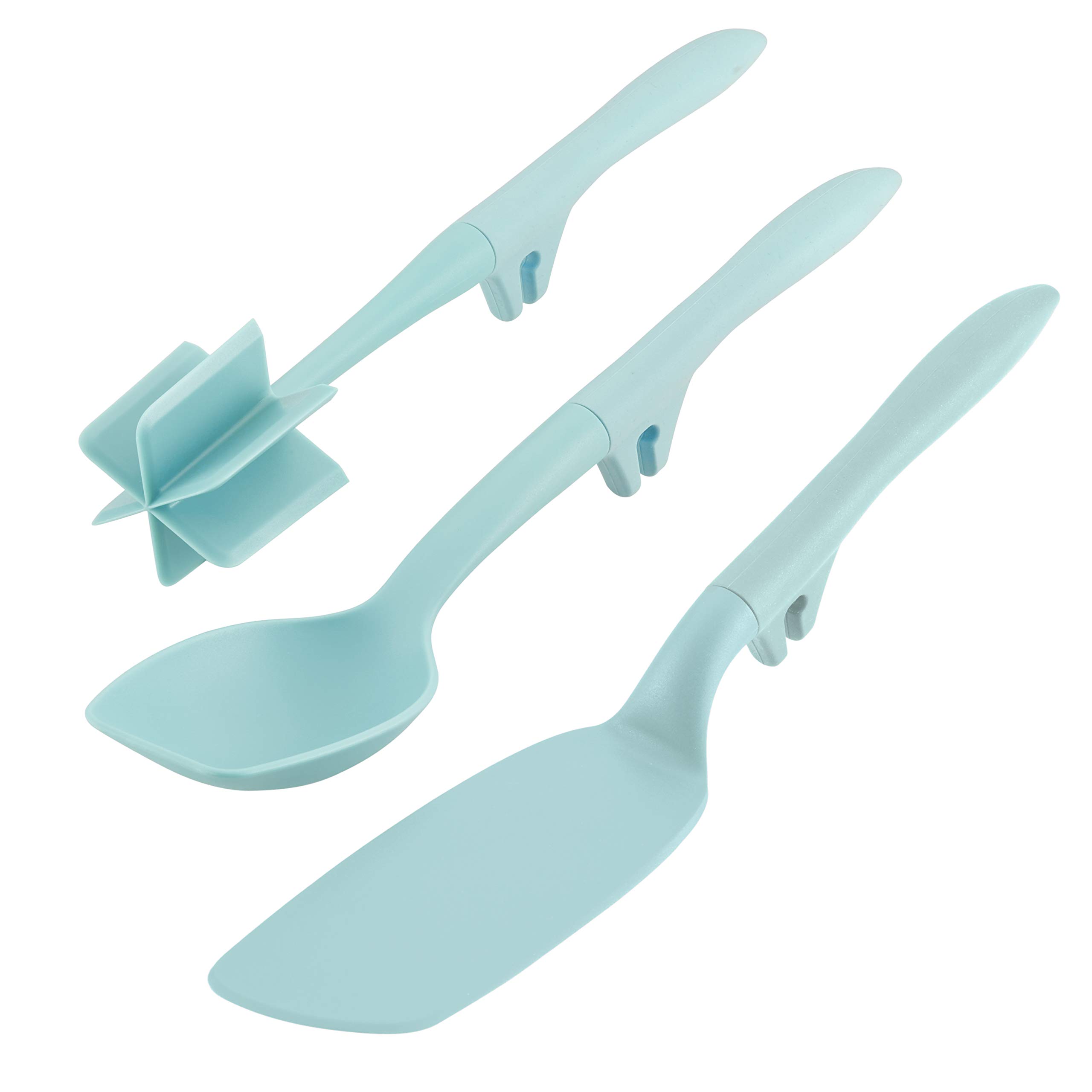 Rachael Ray 3-Piece Cooking Utensil Set - Lazy Crush & Chop, Flexi Turner, and Scraping Spoon - Light Blue Kitchen Tools for Easy Meal Prep, Baking & Cooking | Perfect for Chopping, Flipping & Mixing