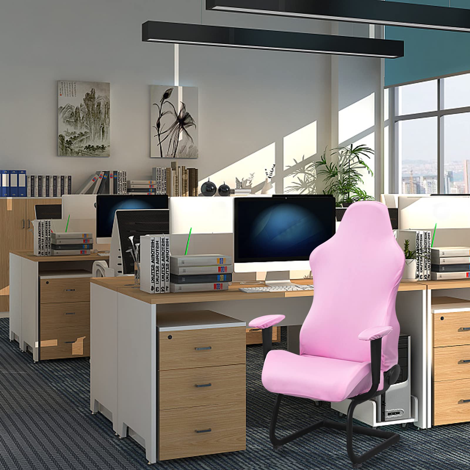 BTSKY Ergonomic Office & Gaming Chair Slipcover - Stretchy Polyester Cover for Reclining Racing Chairs (Pink) - Perfect for Home Office, Gaming Setup & Workspace Comfort