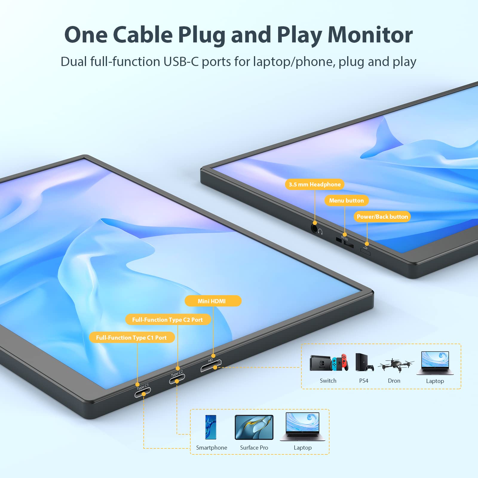 Eyoyo 10.5 Inch Portable Monitor - 1920x1280 HDR IPS Display with 100% sRGB - USB-C External Second Screen for Laptop, PC, PS4, Xbox & Mobile Devices | Perfect for Work, Gaming & Travel