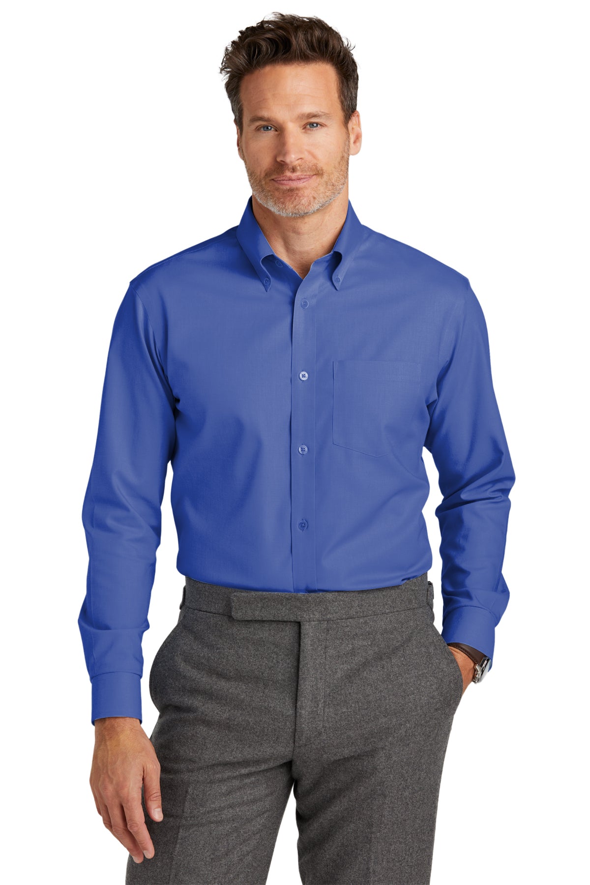Brooks Brothers Wrinkle-Free Stretch Nailhead Dress Shirt for Men - Cobalt Blue | Business Casual & Office Wear