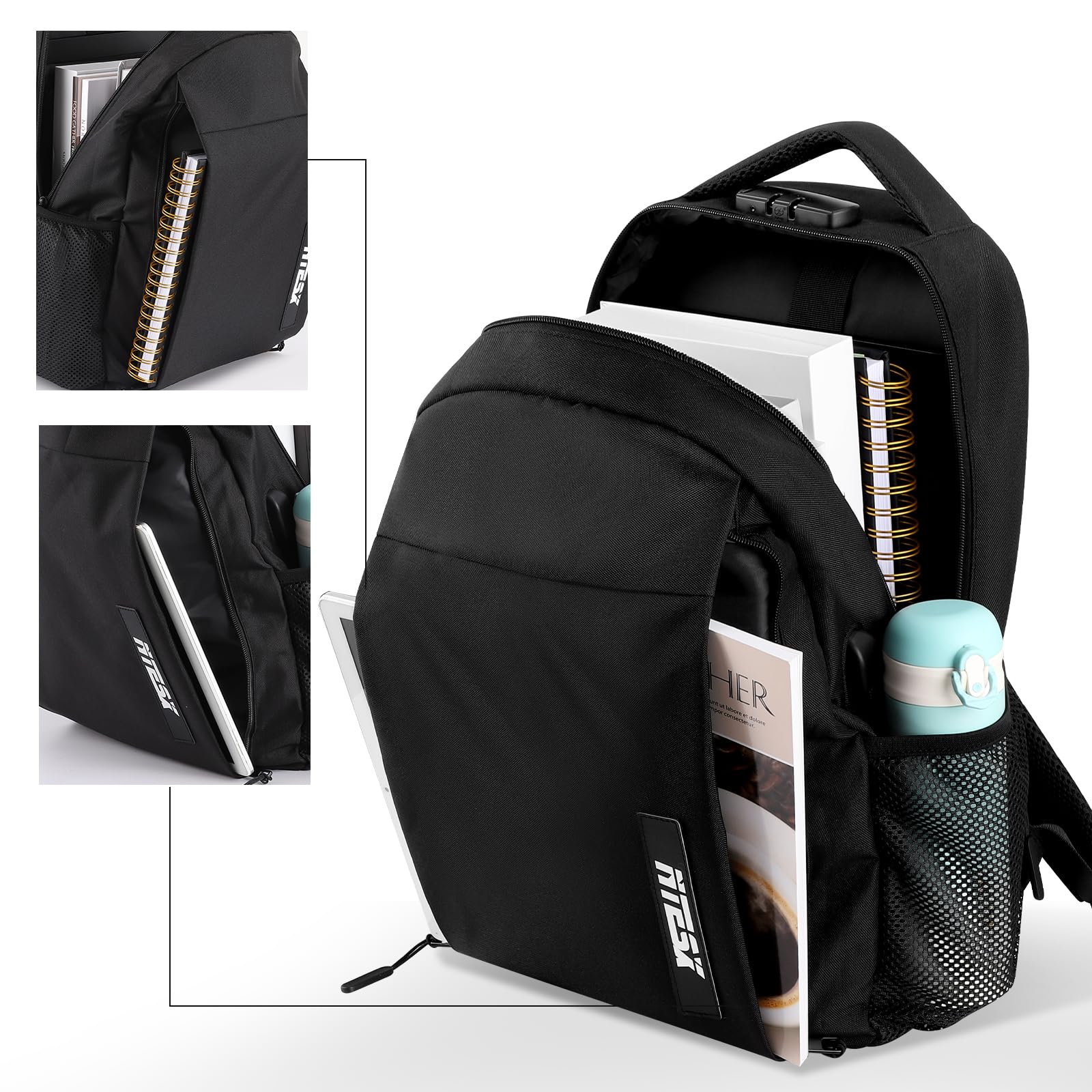 Anti-Theft Laptop Backpack with USB Charging Port & Security Lock - 15.6 Inch Waterproof Travel Backpack for Men & Women - Business, College, Commuting & Airplane Carry-On - Black