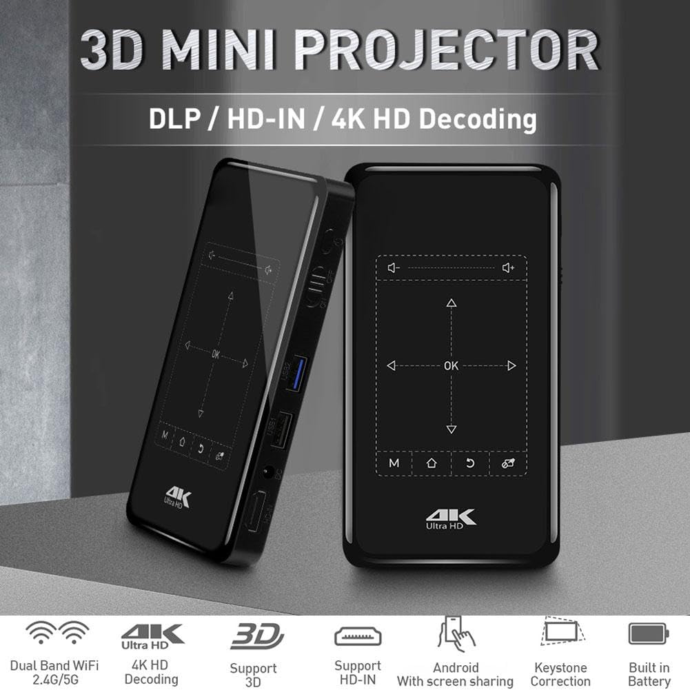 P09 II DLP Portable Mini Projector - Android 9.0, 4K Support, Auto Keystone, WiFi & Bluetooth - Home Theater, Outdoor Movie Nights, Business Presentations, Classroom Teaching