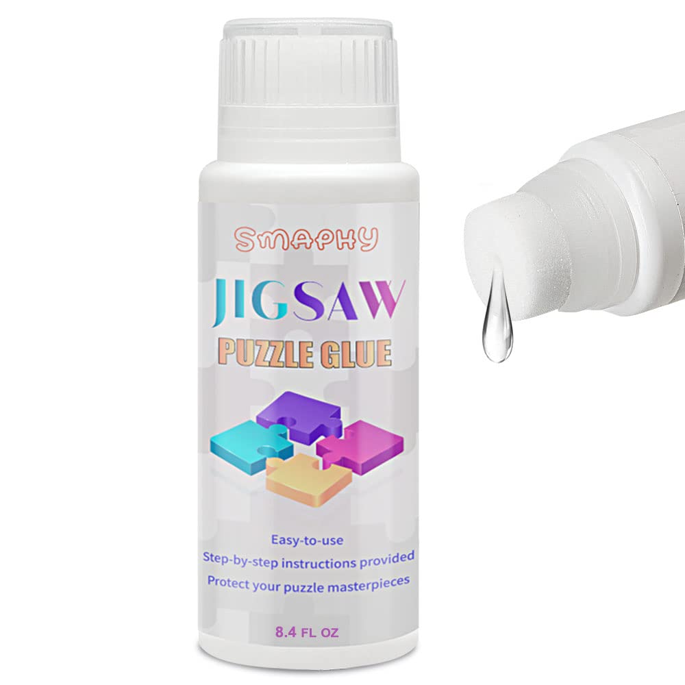 Premium Puzzle Glue for Jigsaw Puzzles - Non-Toxic Adhesive with Sponge Applicator for Wood & Paper Puzzles (8.4oz) - Perfect for Preserving & Framing Finished Puzzles as Wall Art or Gifts
