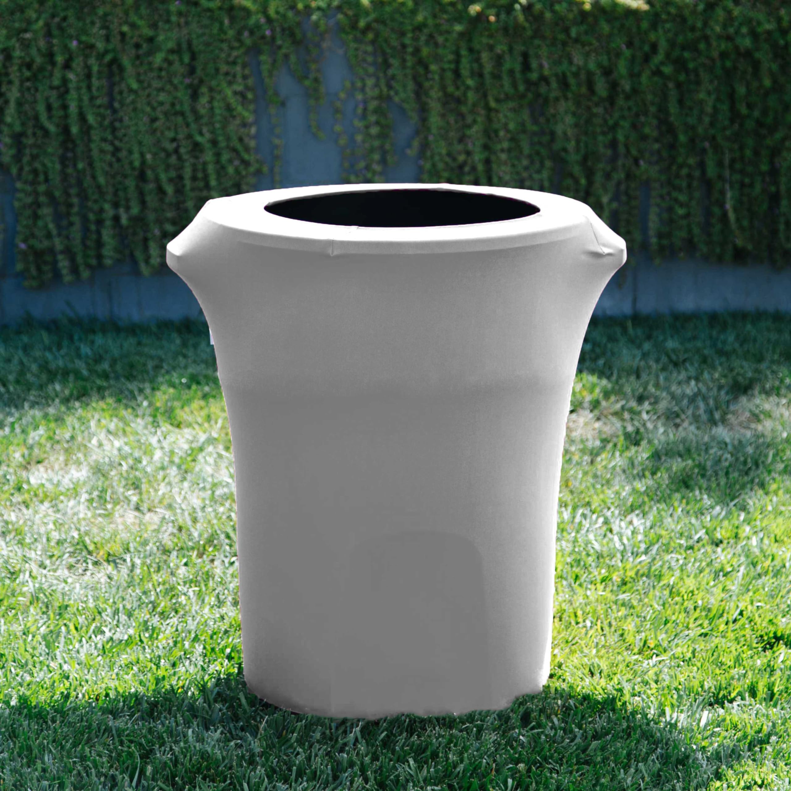 LA Linen Stretch Spandex Fitted Trash Can Cover 32-Gallon Round | Durable Waste Bin Container Cover for Outdoor, Indoor, Patio & Backyard | Water-Resistant Gray Light Decor | Perfect for Home, Garden & Commercial Use
