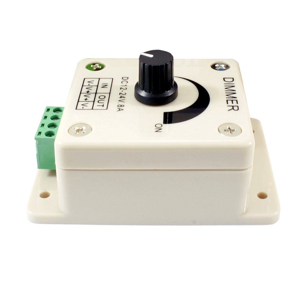 PWM Rotary Dimmer Controller for LED Strip Lights - 12V 8A DC Dimming Switch for LED Ribbon & Tape Lights - Perfect for Home, Office, and DIY Lighting Projects