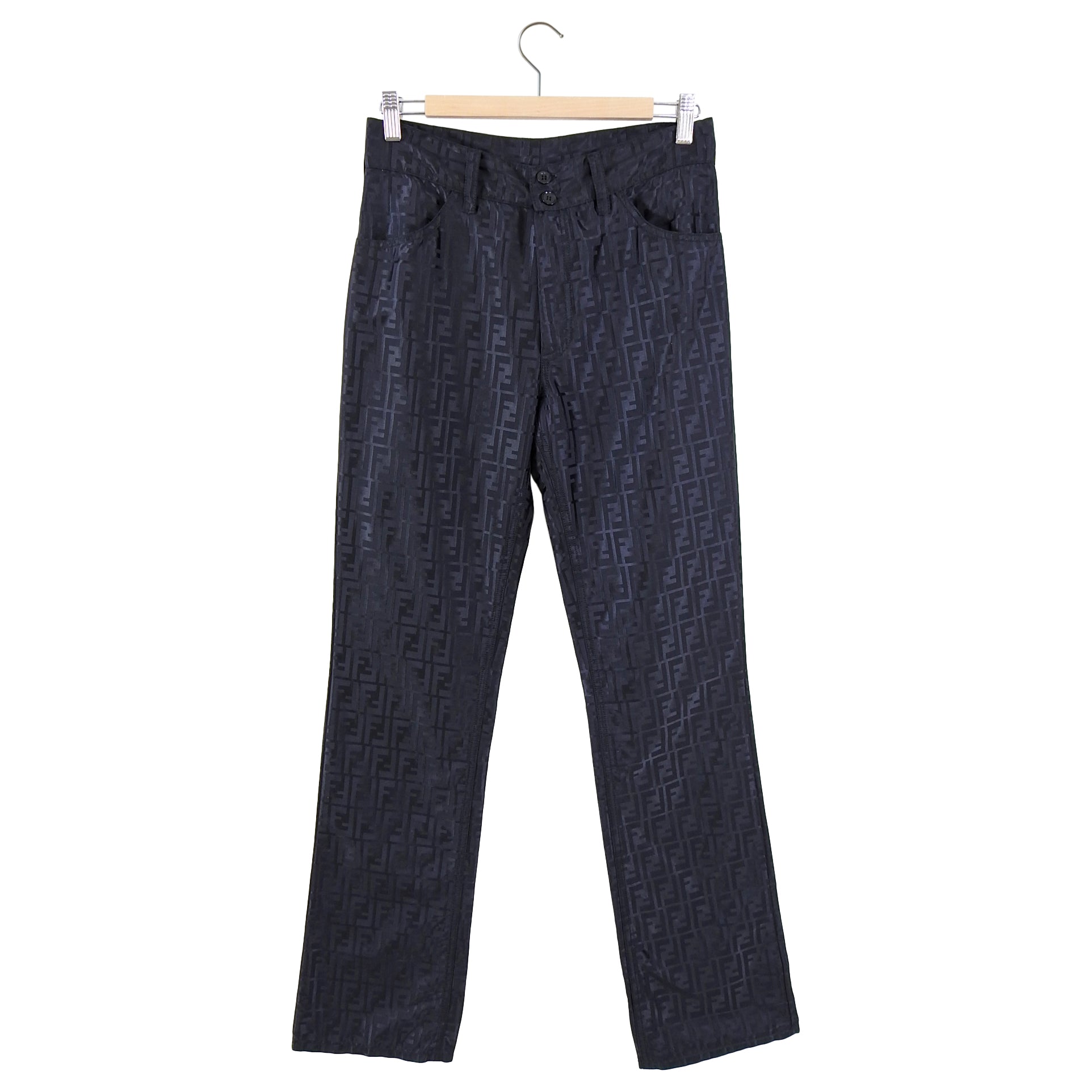 Fendi Vintage 1990's Zucca Monogram FF Logo Straight Leg Pants Women's Size IT40 / US4 | 90s Retro High Waist Trousers for Office, Party & Casual Wear