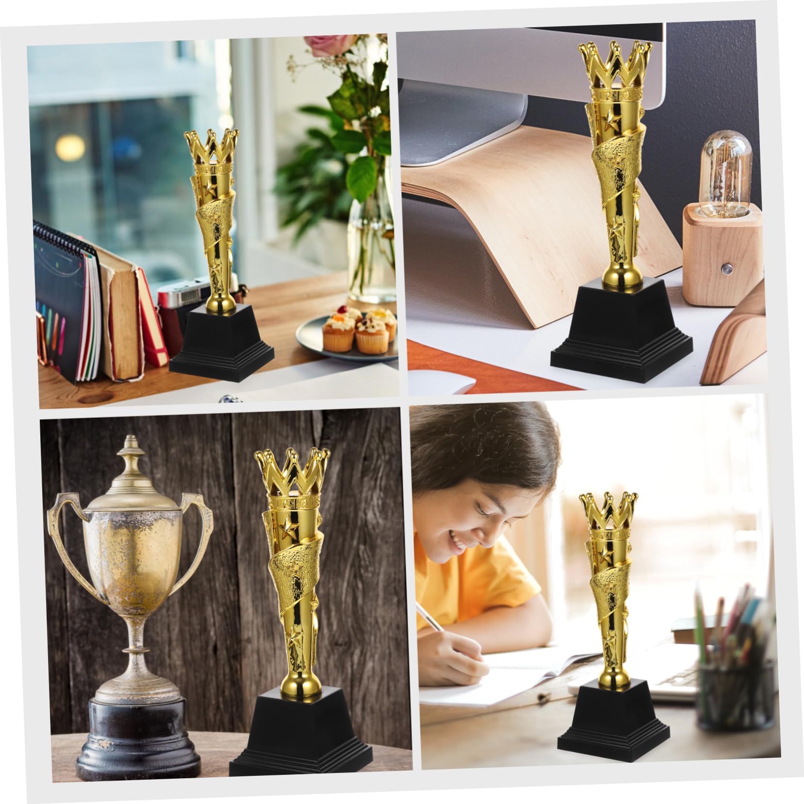 BESPORTBLE 2-Pack Golden ABS Plastic Children's Trophies - Award Medals for Kids Sports, School Achievements & Competition Prizes