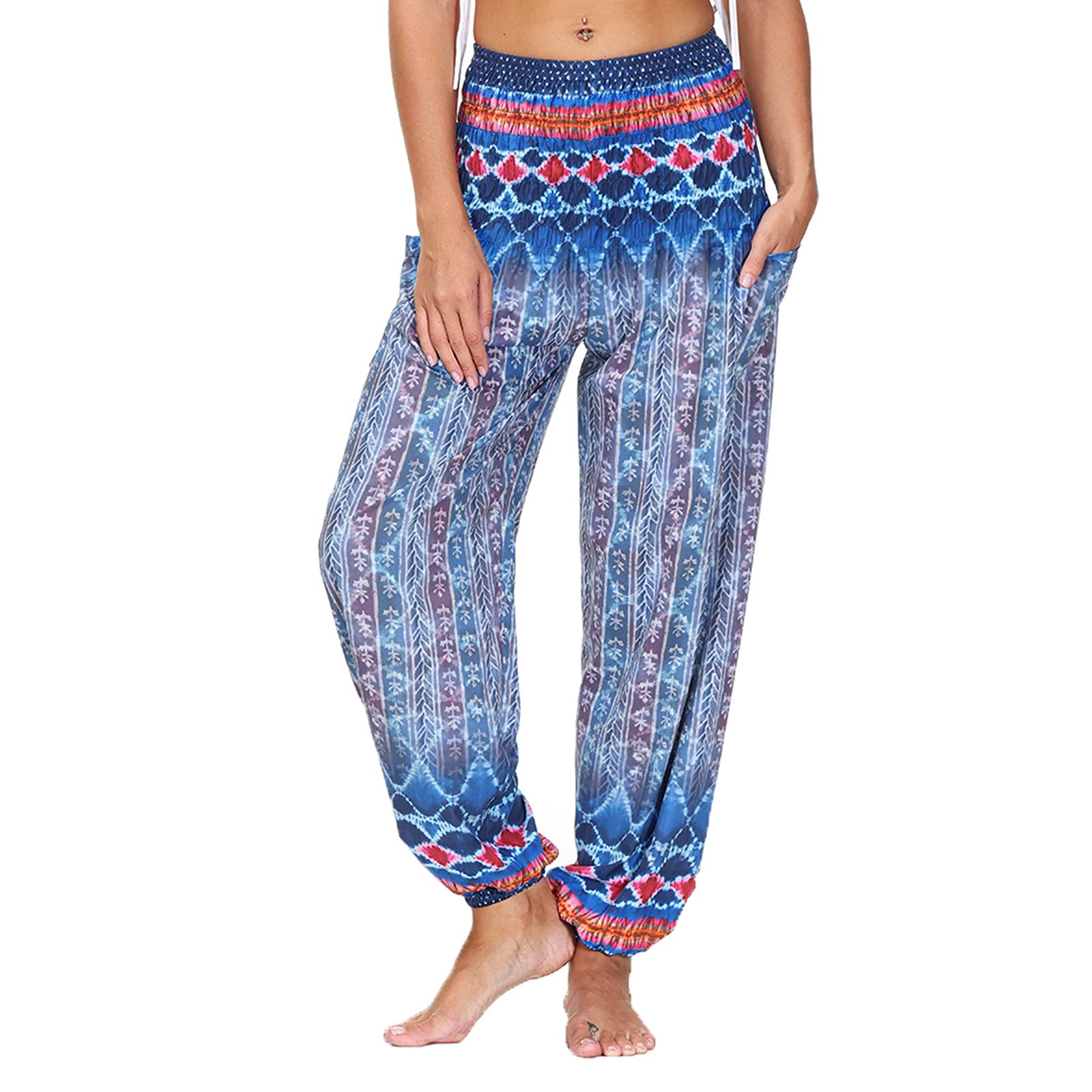 iOPQO Women's Boho Yoga Pants - High Waisted Harem Pants with Flowy Loose Fit for Yoga, Beach & Casual Wear | Hippie Style Comfortable Lounge Pants