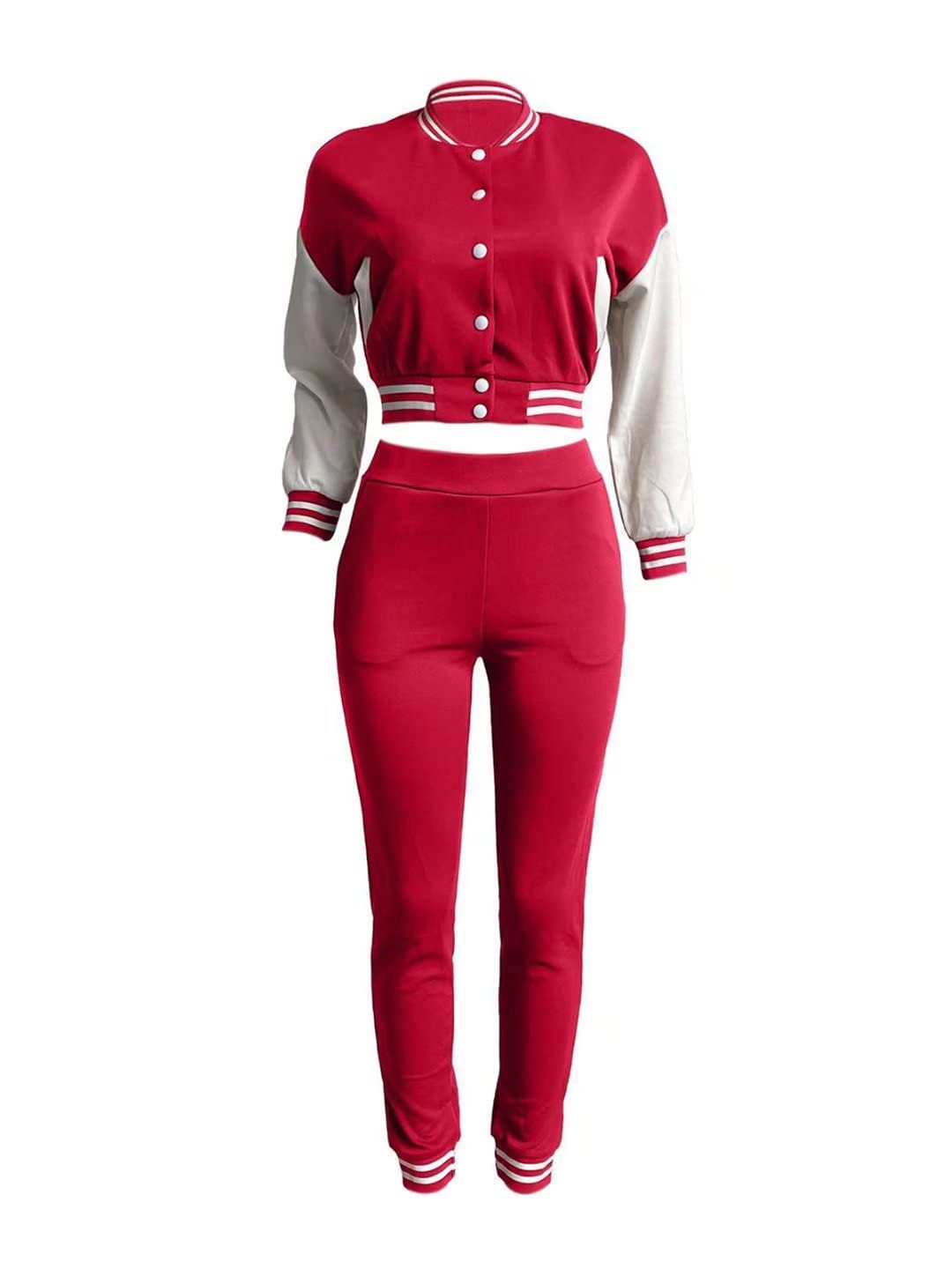 Women's 2-Piece Letterman Outfit - Bomber Crop Jacket & Jogger Pants Set with Pockets | Casual Streetwear Tracksuit for College, Sports & Everyday Fashion