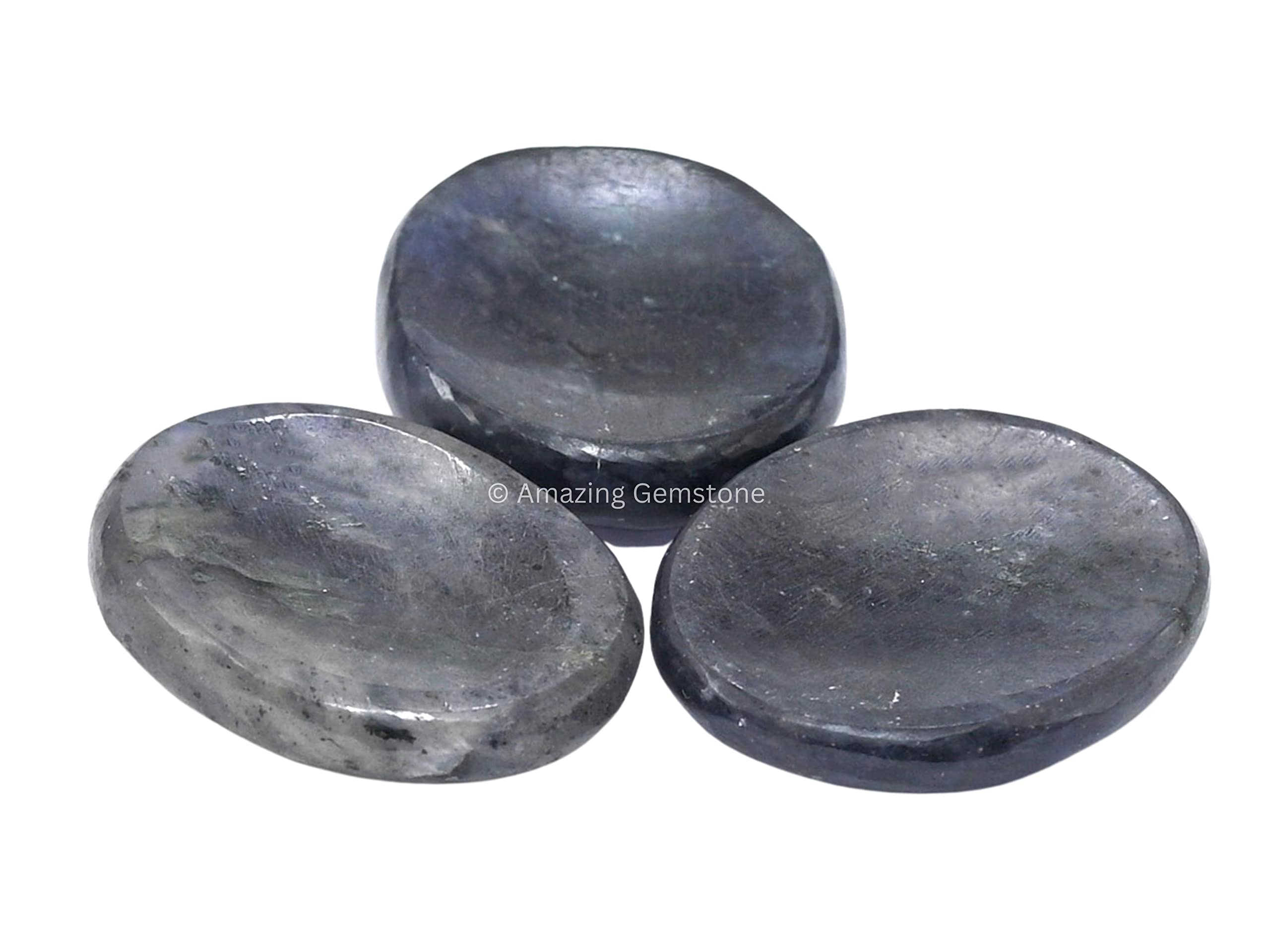 Natural Iolite Worry Stone - Healing Crystal for Stress Relief & Anxiety - Smooth Meditation Stone for Calming & Relaxation - Perfect Gift for Women & Men (Birthday, Stocking Stuffer) - Use for Meditation, Yoga, Office Stress Relief & Mindfulness Practice
