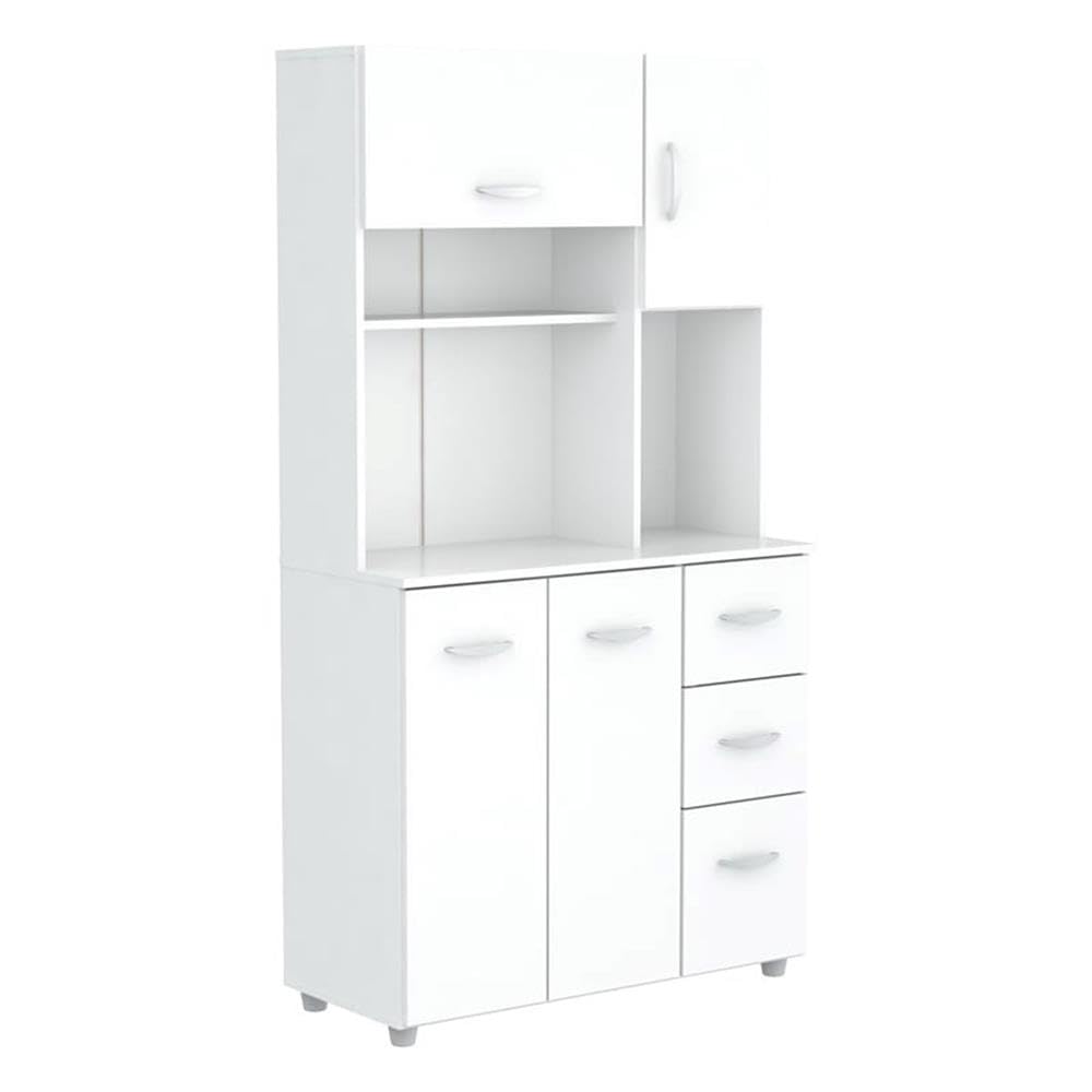 Pemberly Row 3-Drawer Modern White Wood Kitchen Storage Cabinet - Organize Utensils, Spices & Cookware for Small Space Kitchen & Dining Room