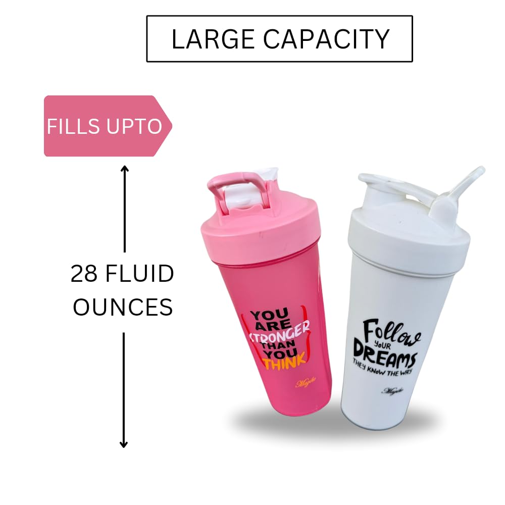 **28oz Magiko Blender Shaker Bottle - BPA-Free Leakproof Protein Shaker for Gym, Workout & Outdoor - Portable Pre-Workout Nutrition Water Bottle - Motivational Design (White/Pink) - Perfect for Smoothies, Protein Shakes & Post-Workout Hydration**