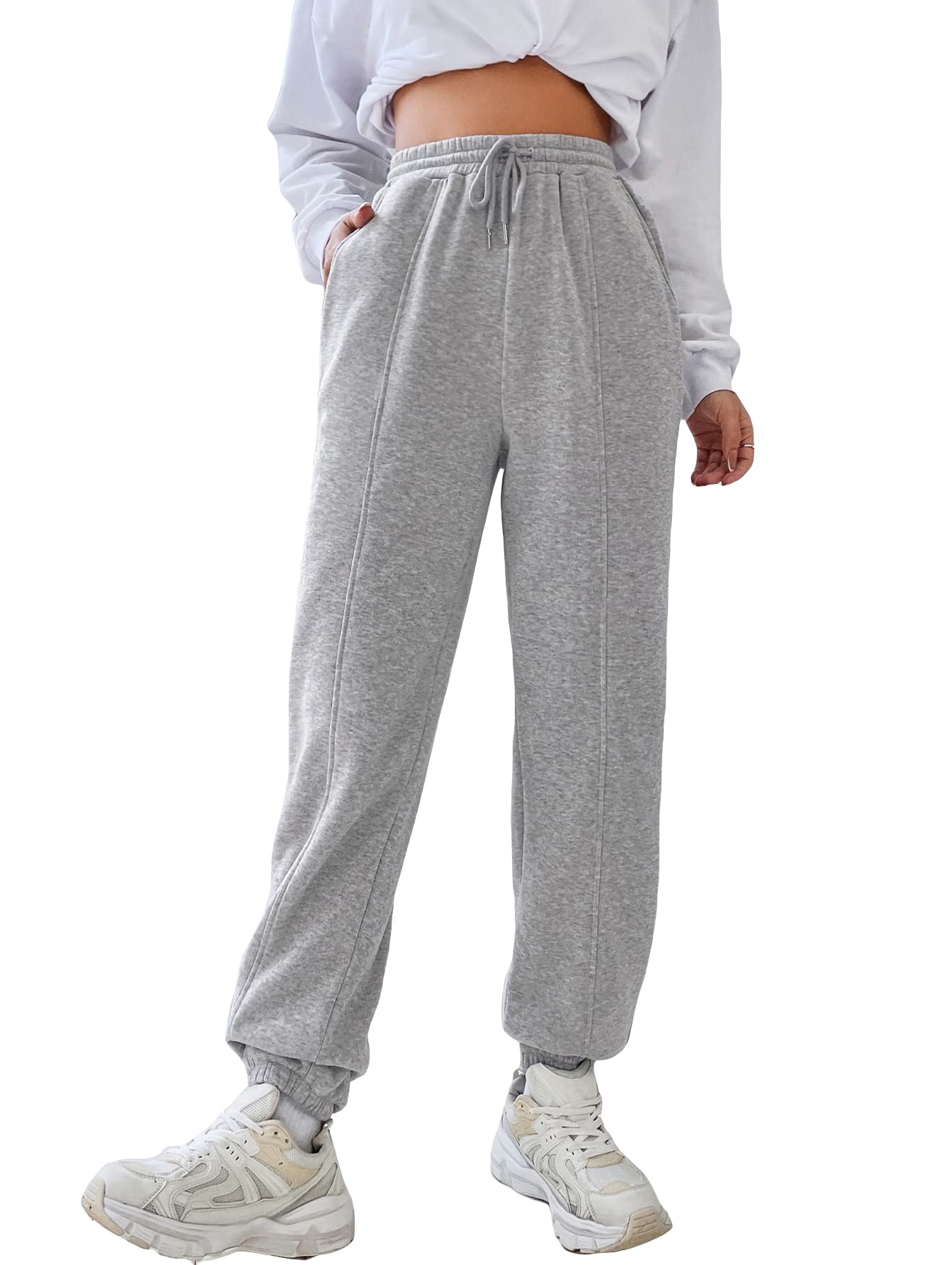 Milumia Women's Casual High Waisted Sweatpants with Drawstring & Pockets - Soft Comfortable Jogger Pants for Yoga, Running, Lounge & Everyday Wear