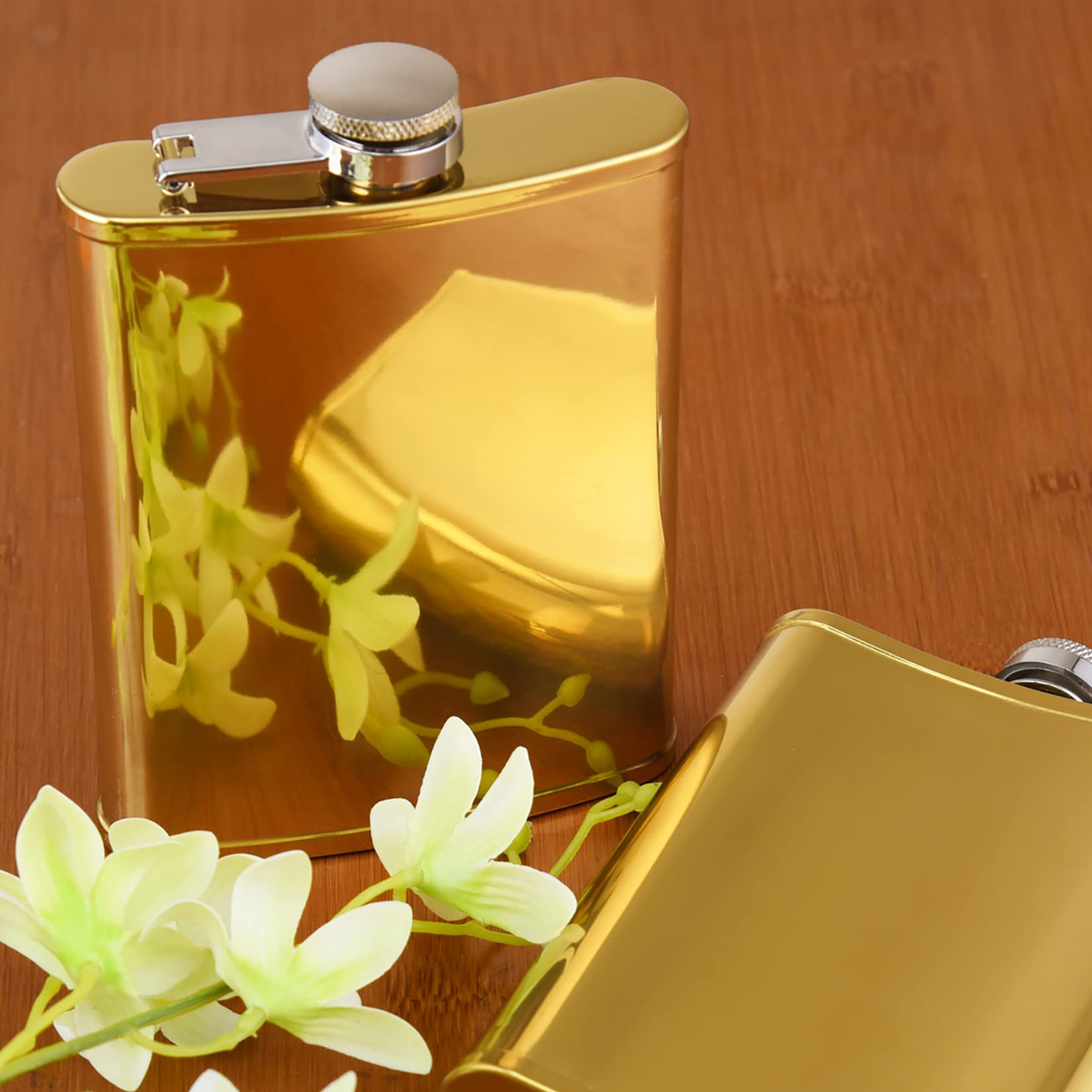 Personalized Stainless Steel Groomsmen Flasks Set of 8 - Custom Engraved 304 Whiskey Flasks for Wedding Party, Best Man, Groom & Father of the Bride - Perfect for Bachelor Parties, Weddings & Anniversary Gifts (Gold)