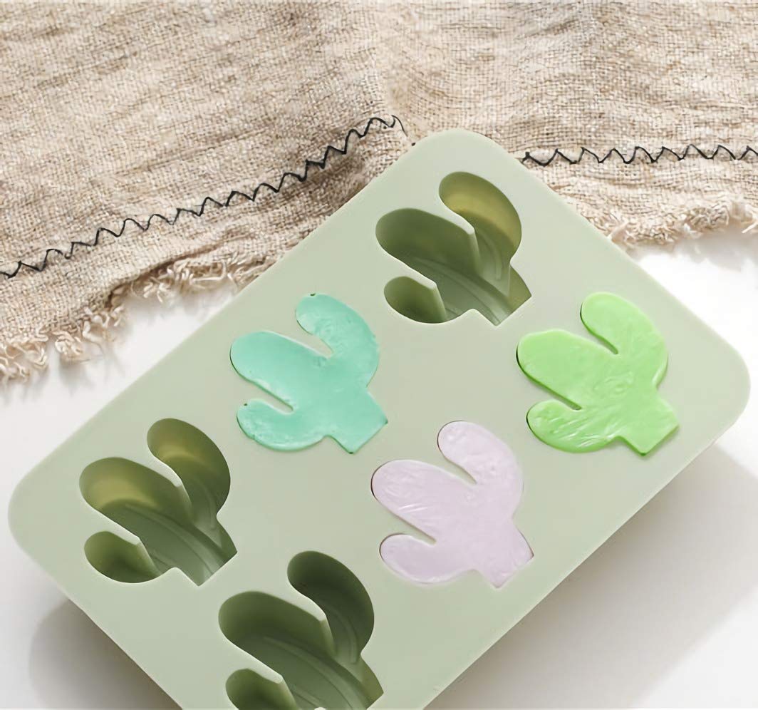 2-Pack Cactus Ice Cube Tray - Silicone Mold for Ice Cubes, Chocolate, Candy, Gummy, Jello, Baking, Soap & Lotion Bars - 6-Cavity Pink/Green Cacti Design - Perfect for Cocktails, Desserts & DIY Crafts
