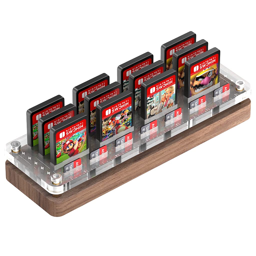 AODUKE 16-Slot Nintendo Switch Game Storage Case - Premium Walnut Wood & Acrylic Switch Game Card Holder for Organizing Switch Games (19*Pure Walnut Wood + Transparent Acrylic) - Perfect for Travel, Home Storage & Gaming Setup