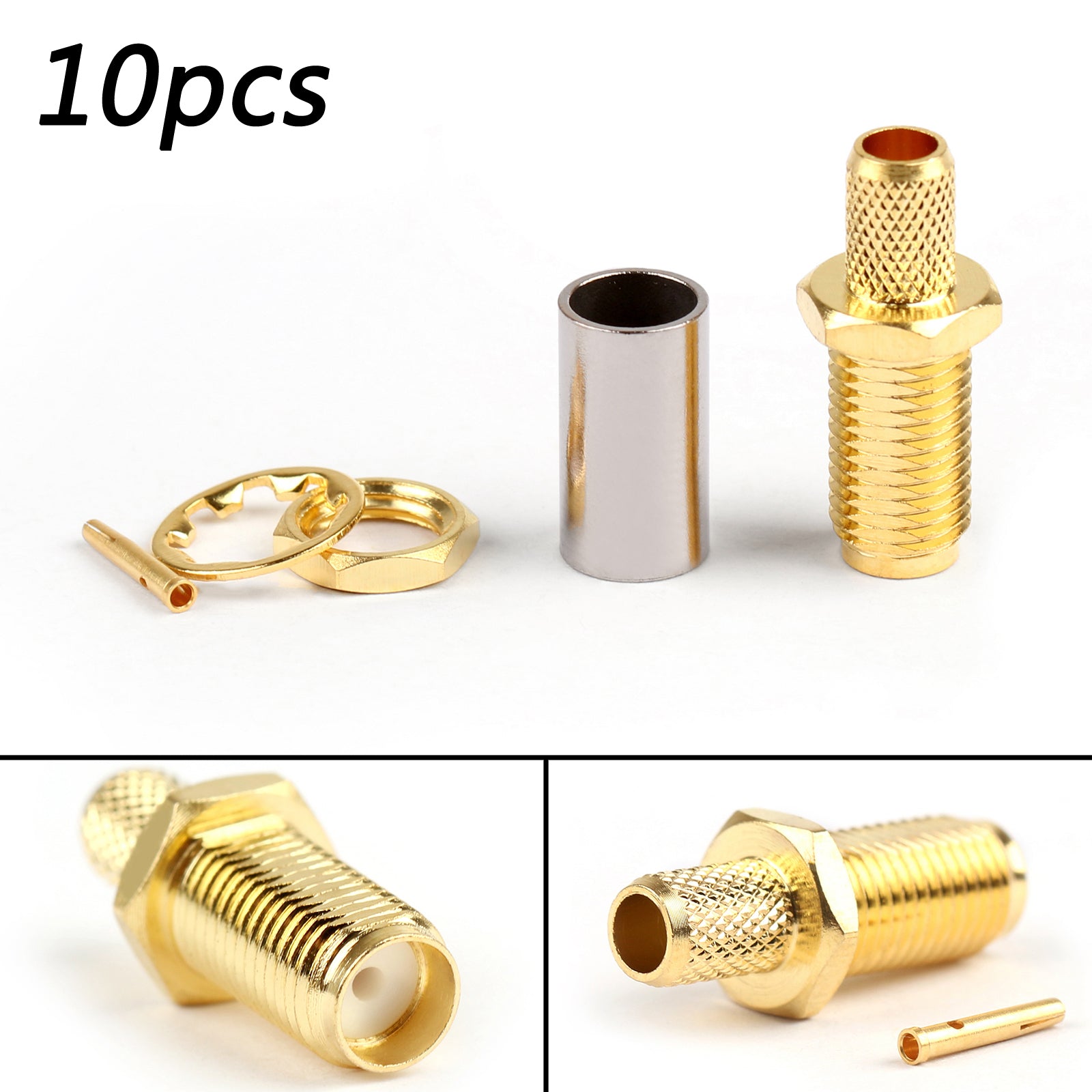 10Pcs SMA Female Jack RF Connector - Female Pin for RG58 RG142 RG400 LMR195 Cables - Perfect for Antenna, Radio, and Network Equipment Connections