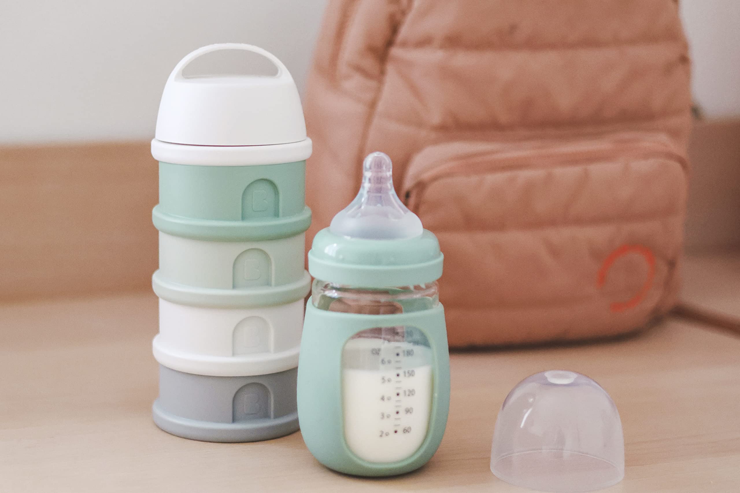 BEABA Baby Formula Dispenser & Snack Storage Container - 11 Doses Powder Capacity per Compartment, French-Made Sage Green - Perfect for On-the-Go Feeding, Daycare & Travel Essentials