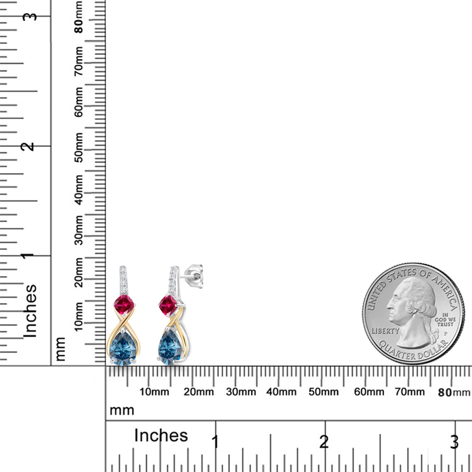 925 Sterling Silver & 10K Gold Birthstone Earrings with Lab-Grown Diamonds | Pear & Cushion Cut Dangle Earrings for Women | Infinity Design Two-Tone Jewelry | Perfect for Birthdays, Anniversaries & Special Occasions
