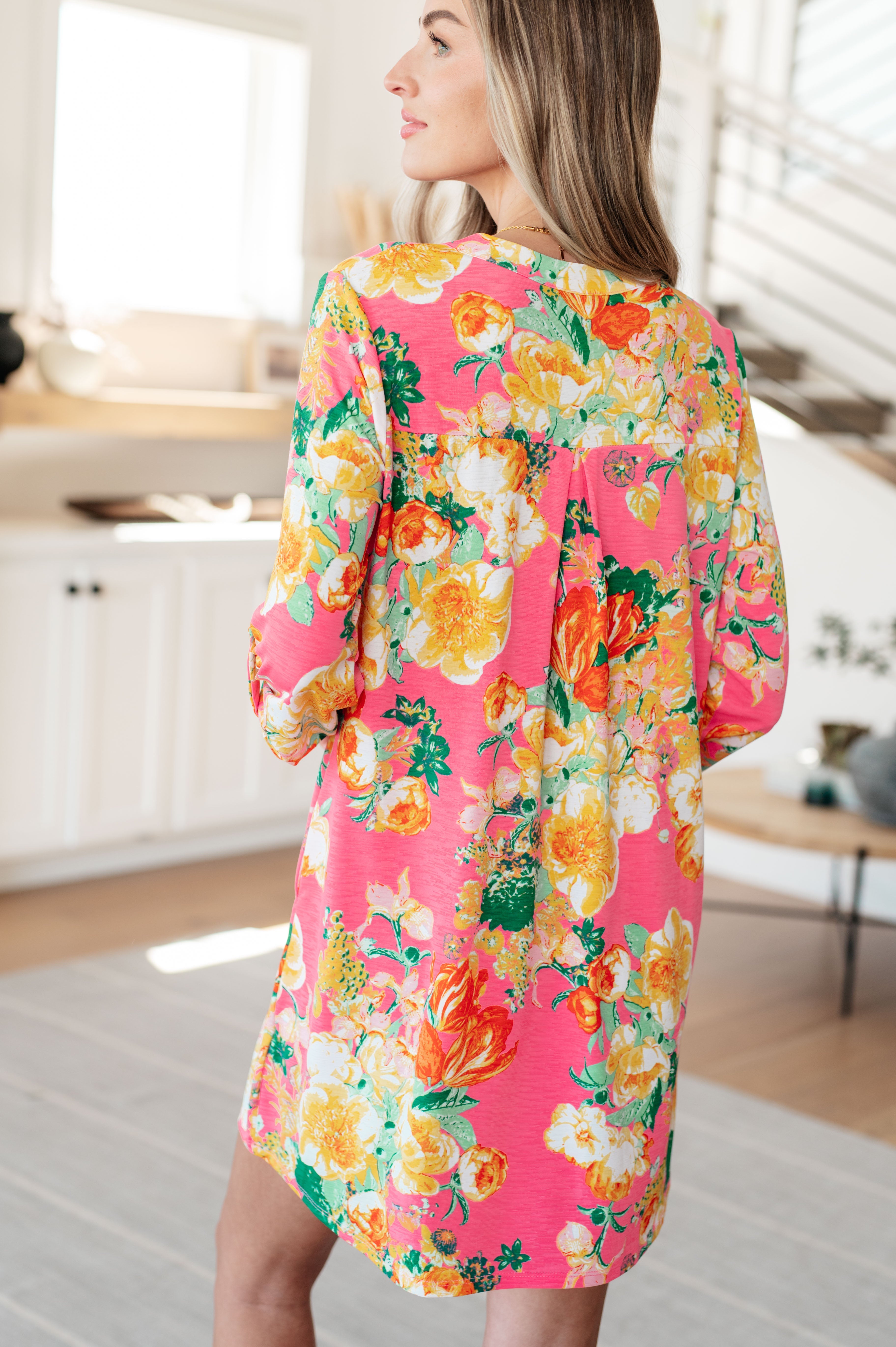 Lizzy Floral Dress - Hot Pink & Yellow Summer Dress for Women | Perfect for Beach, Vacation & Casual Outings