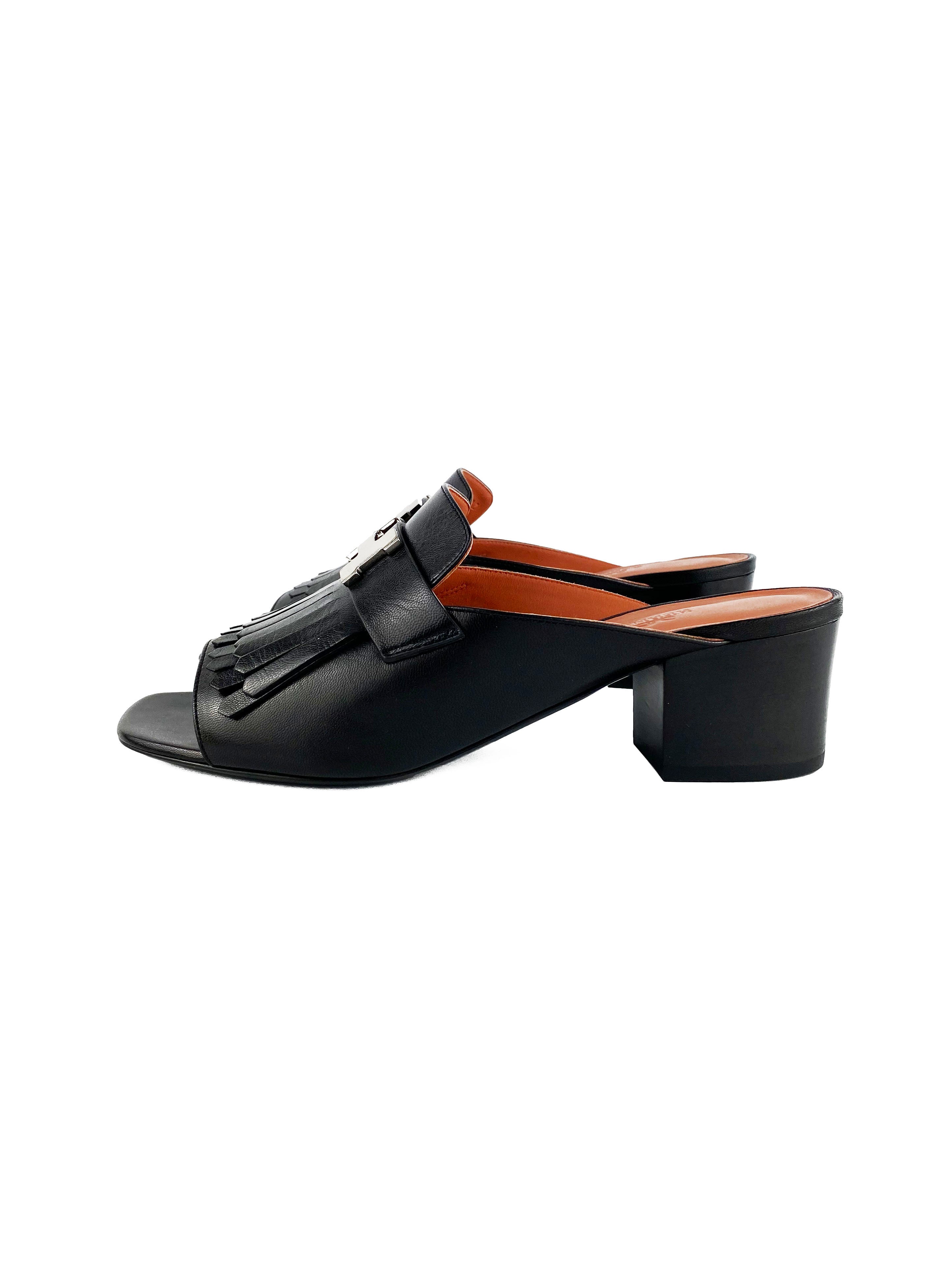 Hermes Black Rivoli Mules Size 39 - Luxury Leather Slides for Women | Perfect for Casual Outings, Beach Vacations & Summer Style