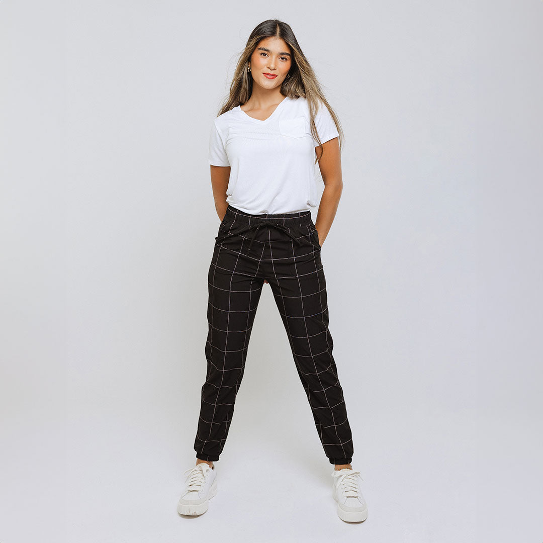 Everywhere Joggers for Men & Women - Stylish Black Windowpane Pattern Comfortable Lounge Pants for Running, Yoga & Casual Wear