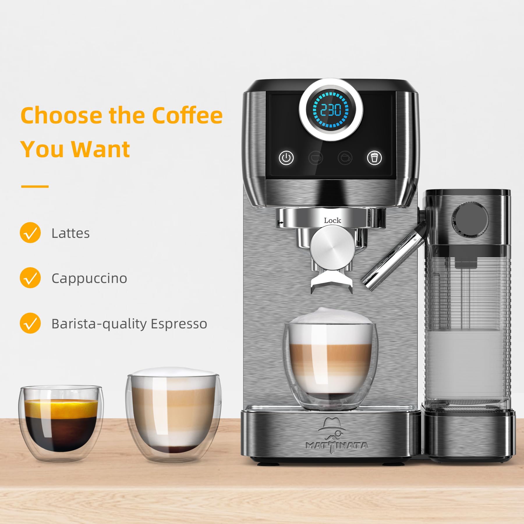 Premium 20 Bar Stainless Steel Espresso Machine with Automatic Milk Frother & Touchscreen - Perfect for Cappuccino, Latte & Espresso at Home or Office | Black