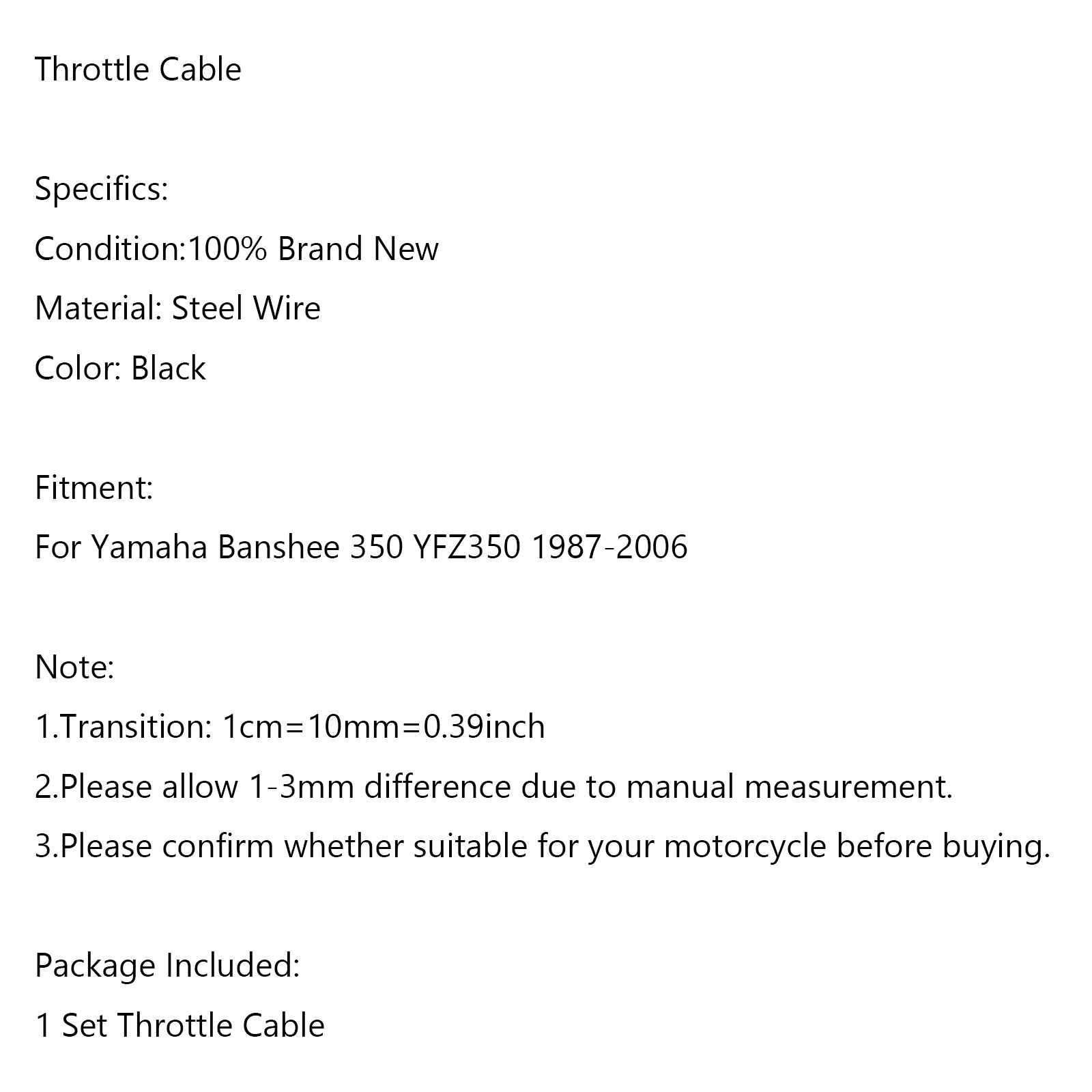 01 0813 Throttle Cable Replacement for Yamaha Banshee 350 & YFZ 350 (1987-2006) - Durable OEM Compatible Part for Off-Road ATV Performance & Smooth Acceleration