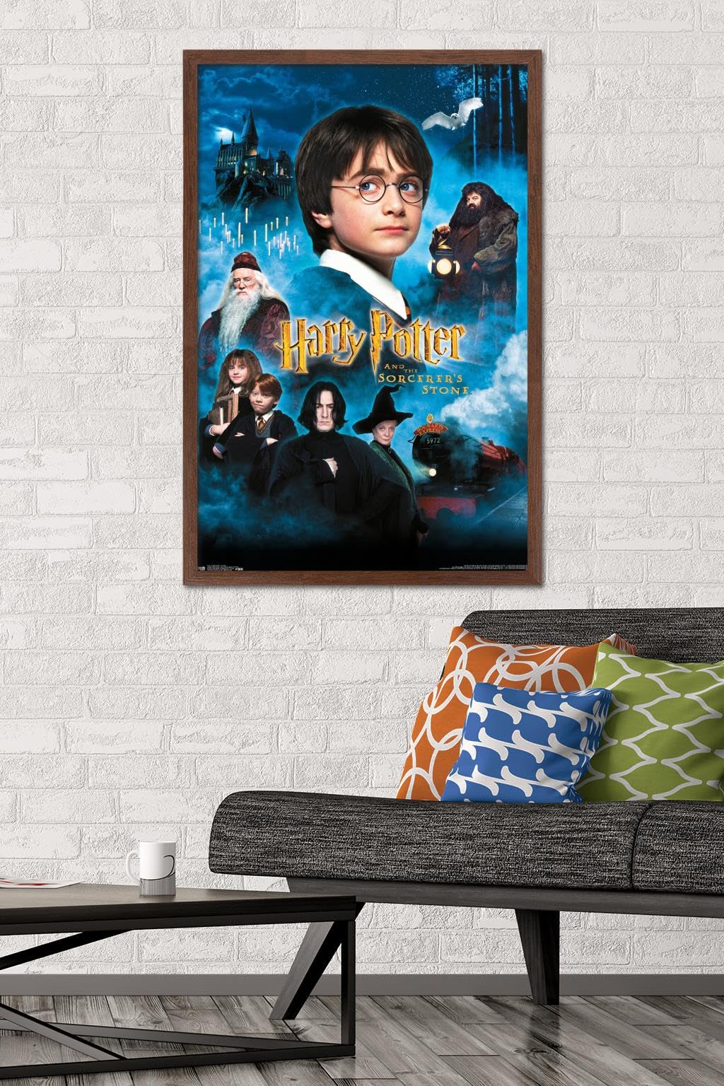 Trends International Harry Potter and the Sorcerer's Stone Movie Poster - 22.375x34 Inch Mahogany Framed Wall Art for Home Theater, Bedroom Decor, and Gift Ideas