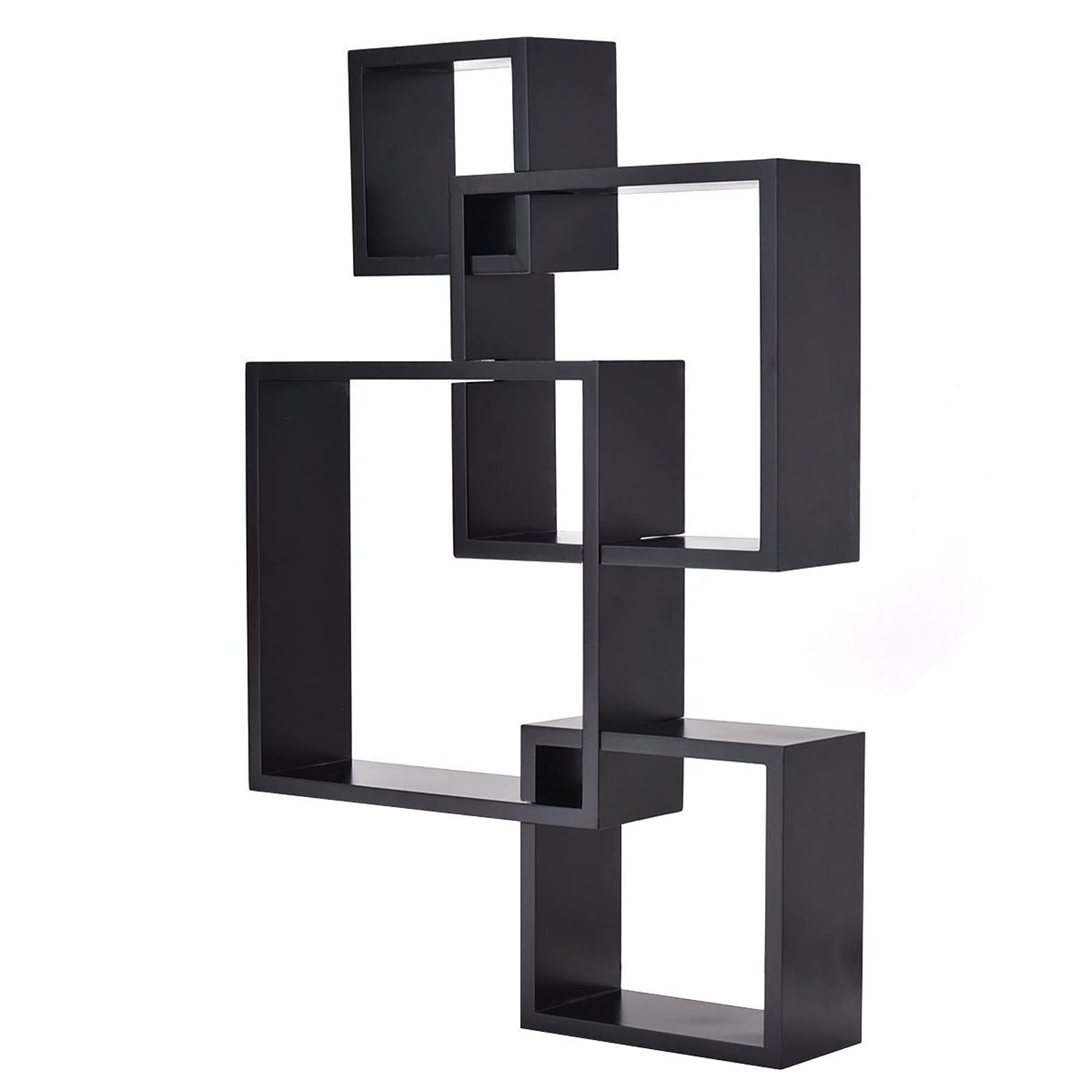 Tesmula Floating Shelf with Intersecting Squares - Wall Mounted Home Decor for Bedroom, Living Room & Office - Modern Black Wooden Shelves for Books, Plants & Decorative Items