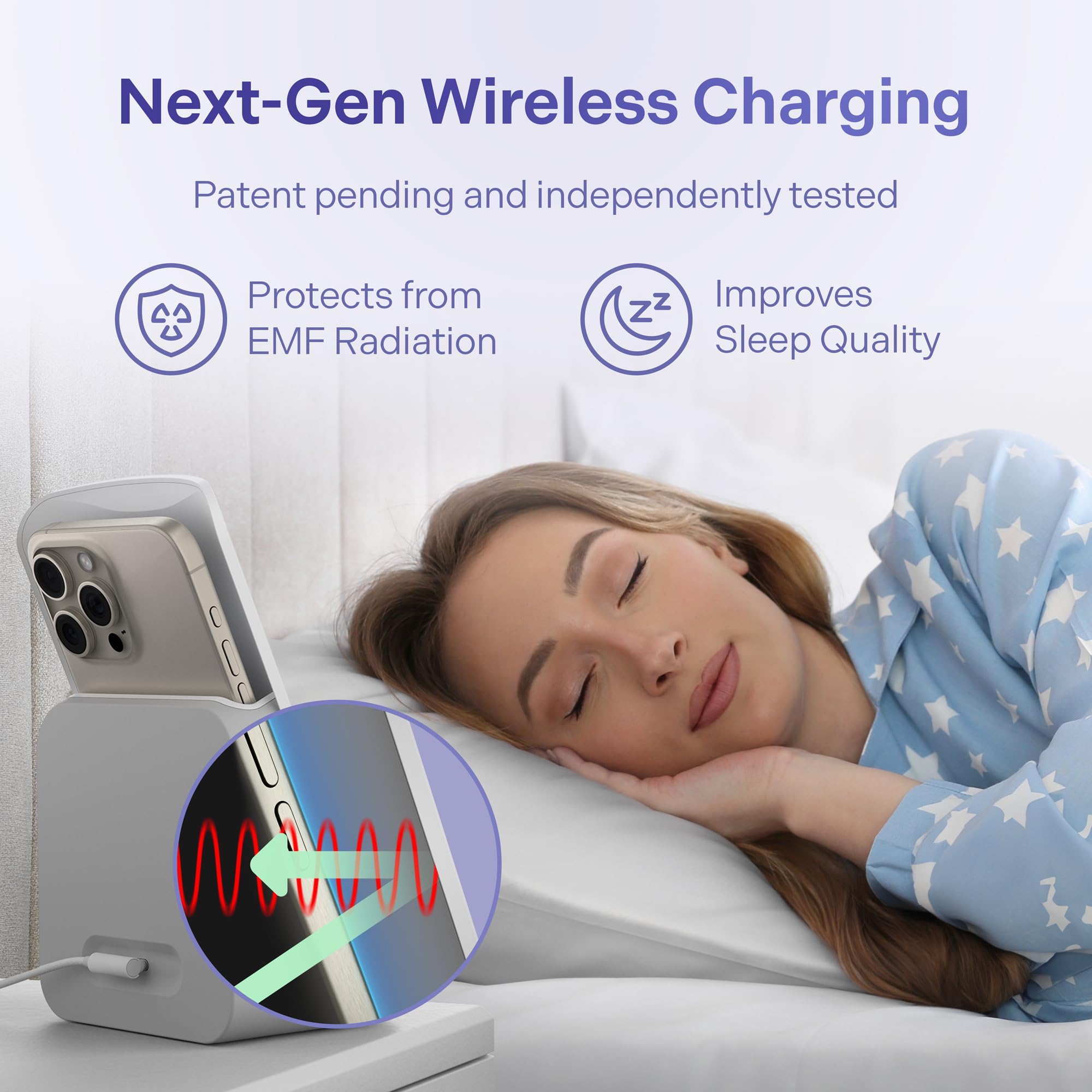 Elvy Fast Qi Wireless Charger for iPhone & Android Phones - EMF Protection, Lab Tested by Ordos Tech, Safe & Fast Charging (Snow White) | Perfect for Home, Office & Travel