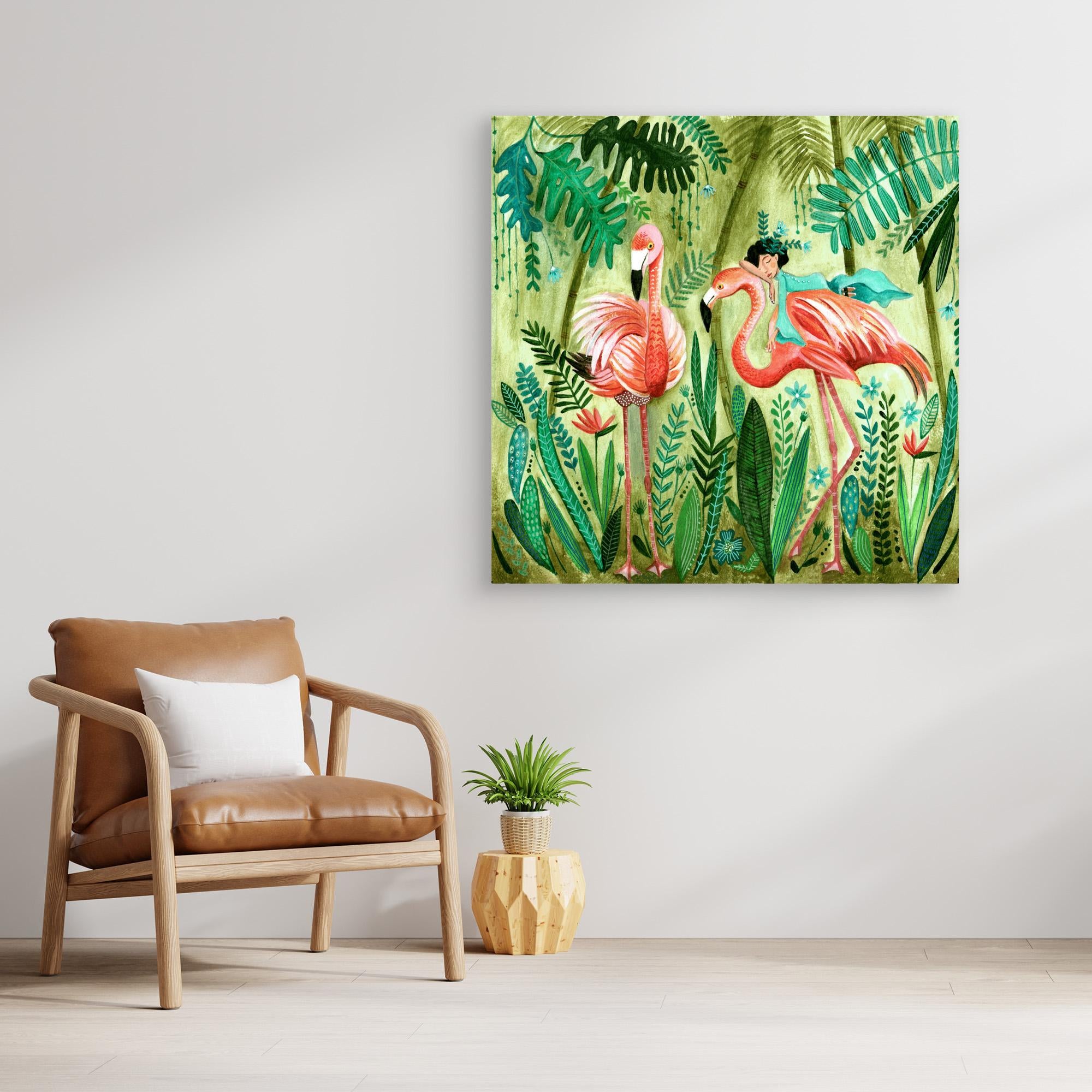 Flamingo Jungle Canvas Print by Caroline Bonne Müller - Tropical Wall Art for Living Room, Bedroom & Office Decor