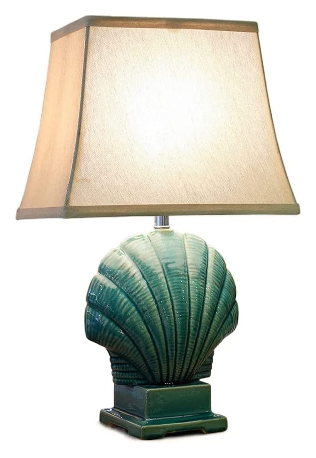Modern Blue Ceramic Table Lamp with White Fabric Shade - Shell Design Desk Lamp for Living Room, Bedroom & Hotel Decor | Perfect for Nightstands, Reading Nooks & Cozy Ambiance
