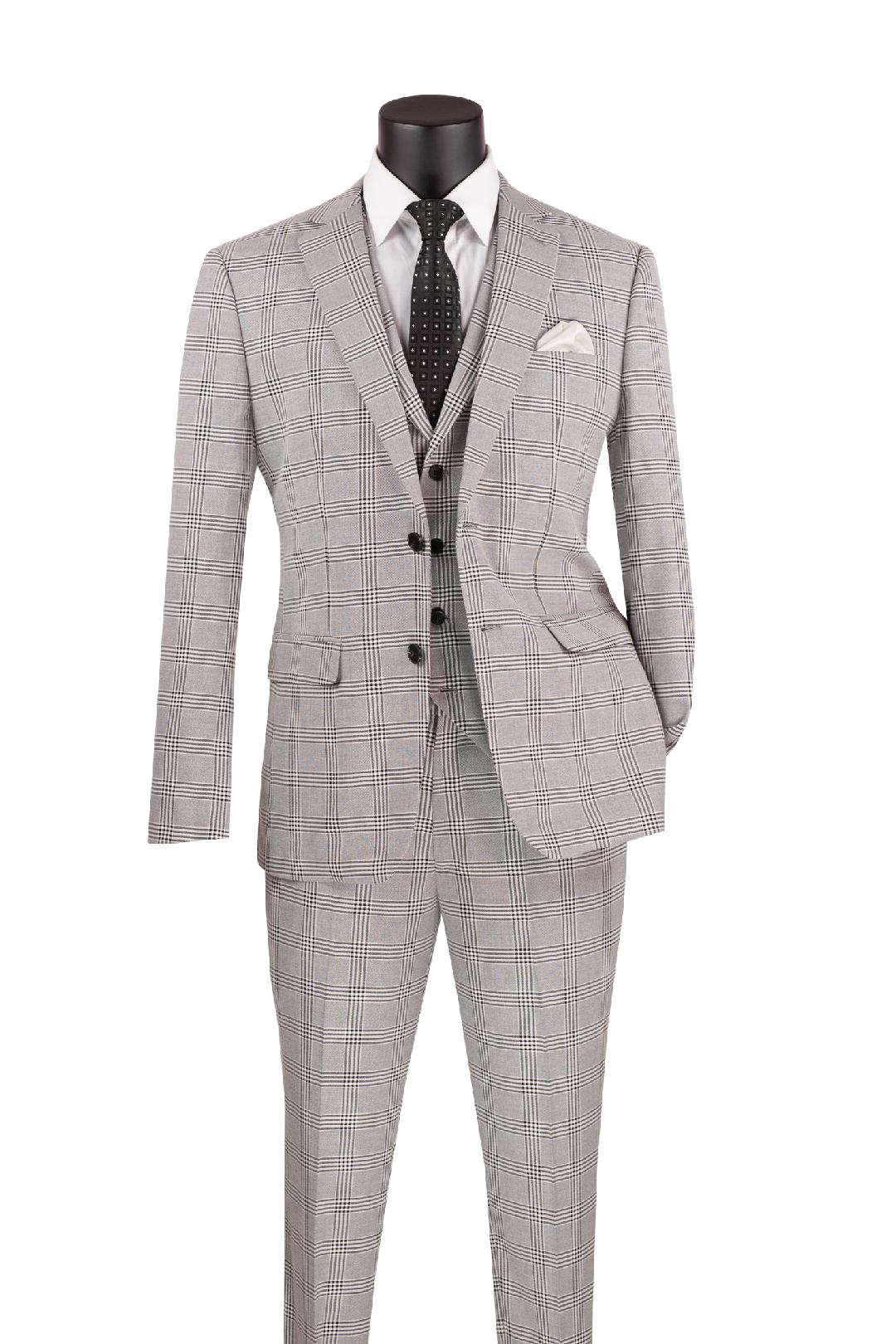 Glen Plaid Slim Fit 3-Piece Suit for Men - 2 Button Gray Business Suit | Perfect for Weddings, Office & Formal Events