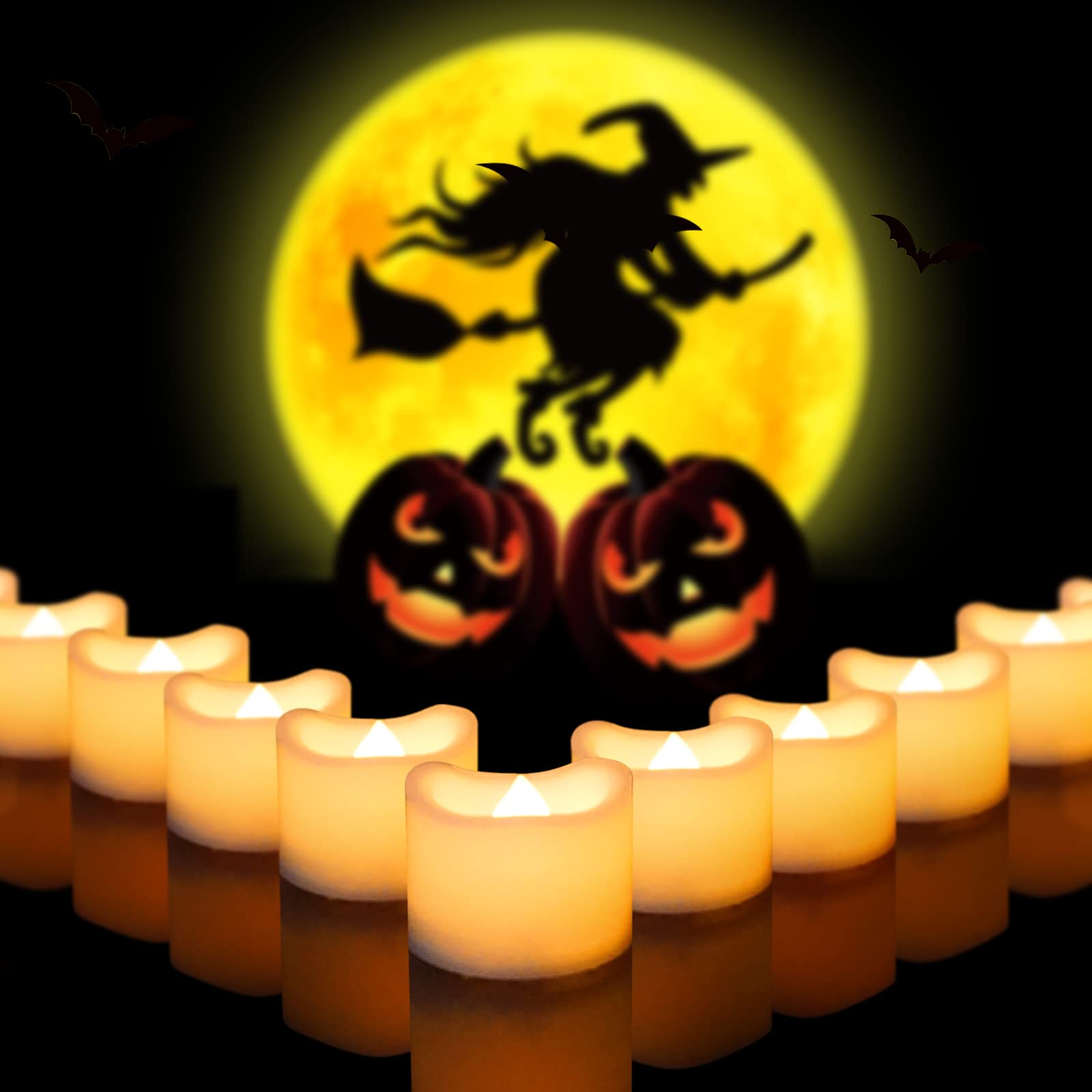 Battery Operated Flameless LED Tea Lights - 6 Pack Small Flickering Electric Votive Candles for Halloween, Christmas, Weddings & Home Decor | Safe Fake Candles for Pumpkin, Table Centerpieces & Party Decorations