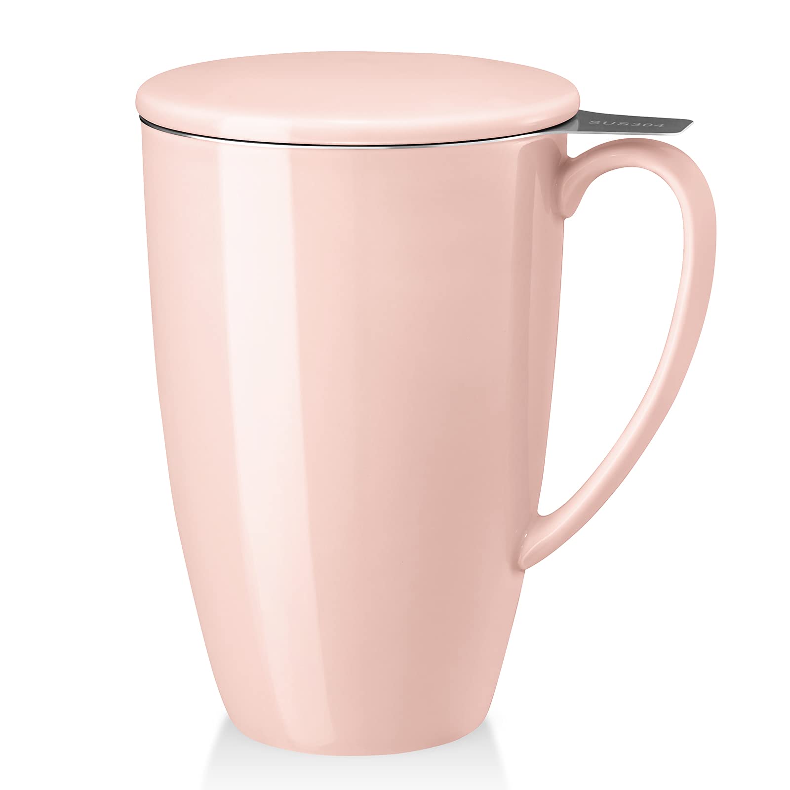 Premium Porcelain Tea Mug with Infuser & Lid - 15oz Elegant Tea Cup with Built-in Filter for Loose Leaf Tea, Coffee & Milk - Perfect for Home, Office & Gifts (Pink)