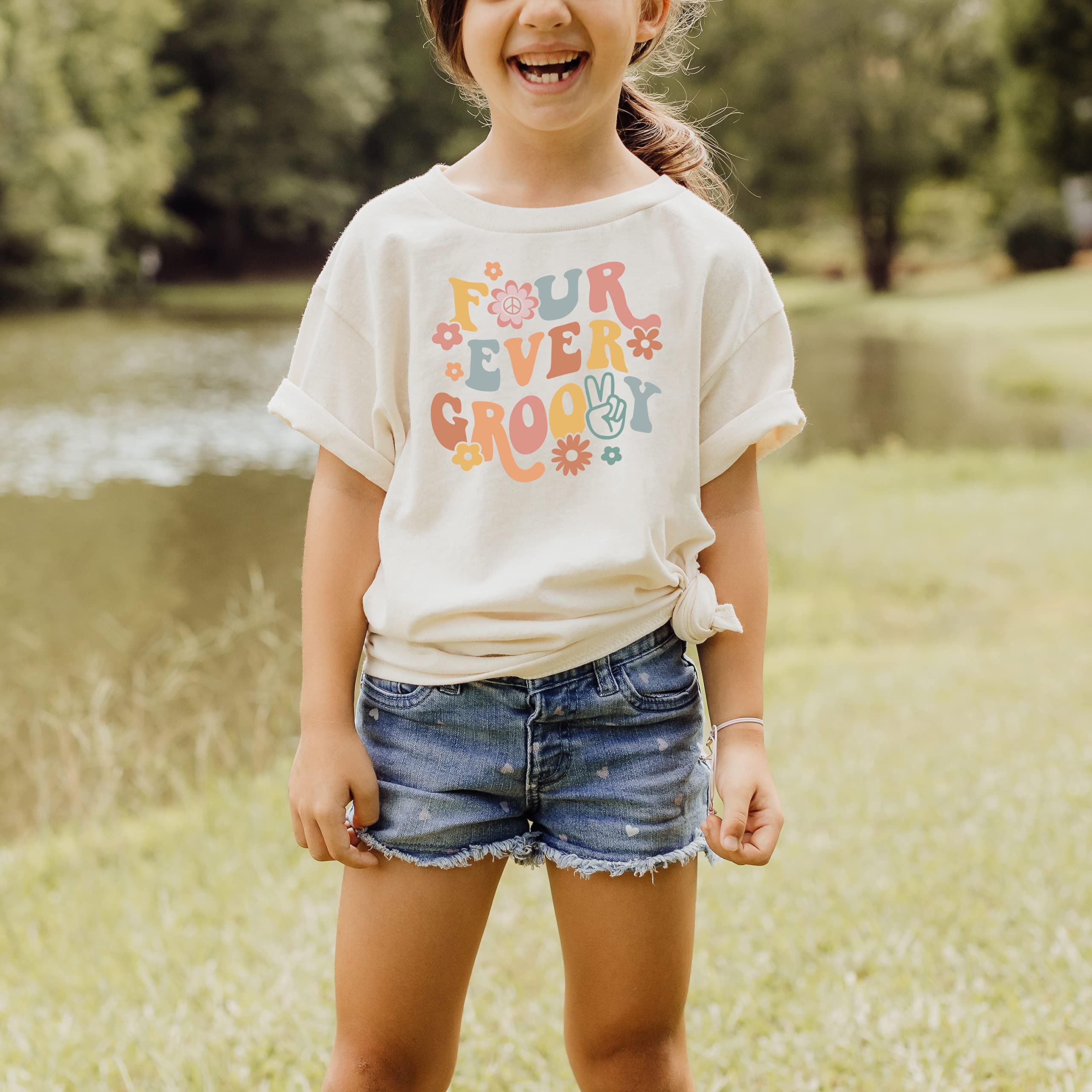 Adorable 4th Birthday Outfit for Girls - Four Ever Groovy Daisy Toddler Shirt in Military Green (4T) | Perfect for Birthday Parties, Photo Shoots & Special Celebrations