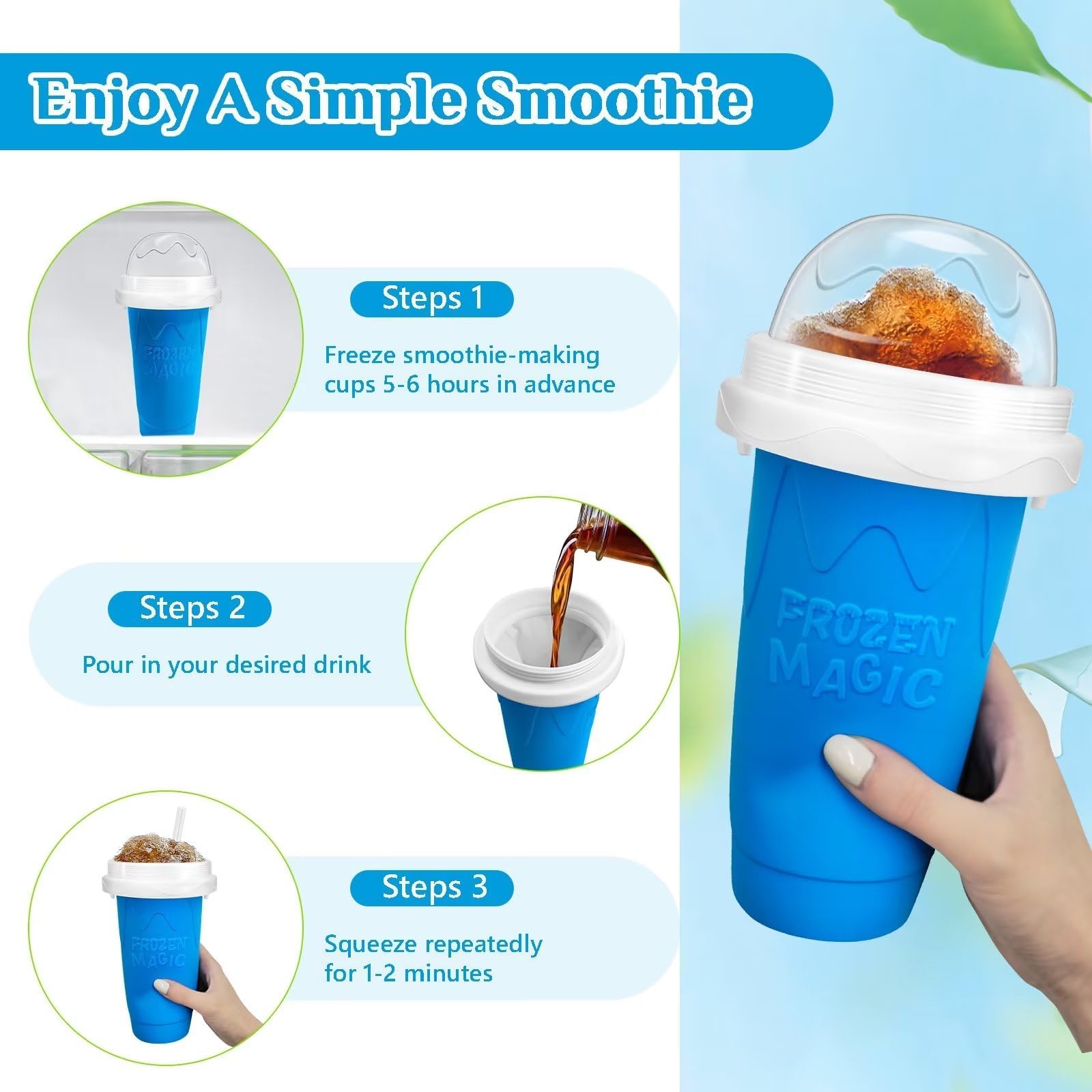 Magic Quick Frozen Smoothie Maker Cup - DIY Slushie Machine for Home, Large Blue & Green Slush Cup - Perfect for Summer Drinks, Kids Parties & Quick Frozen Treats