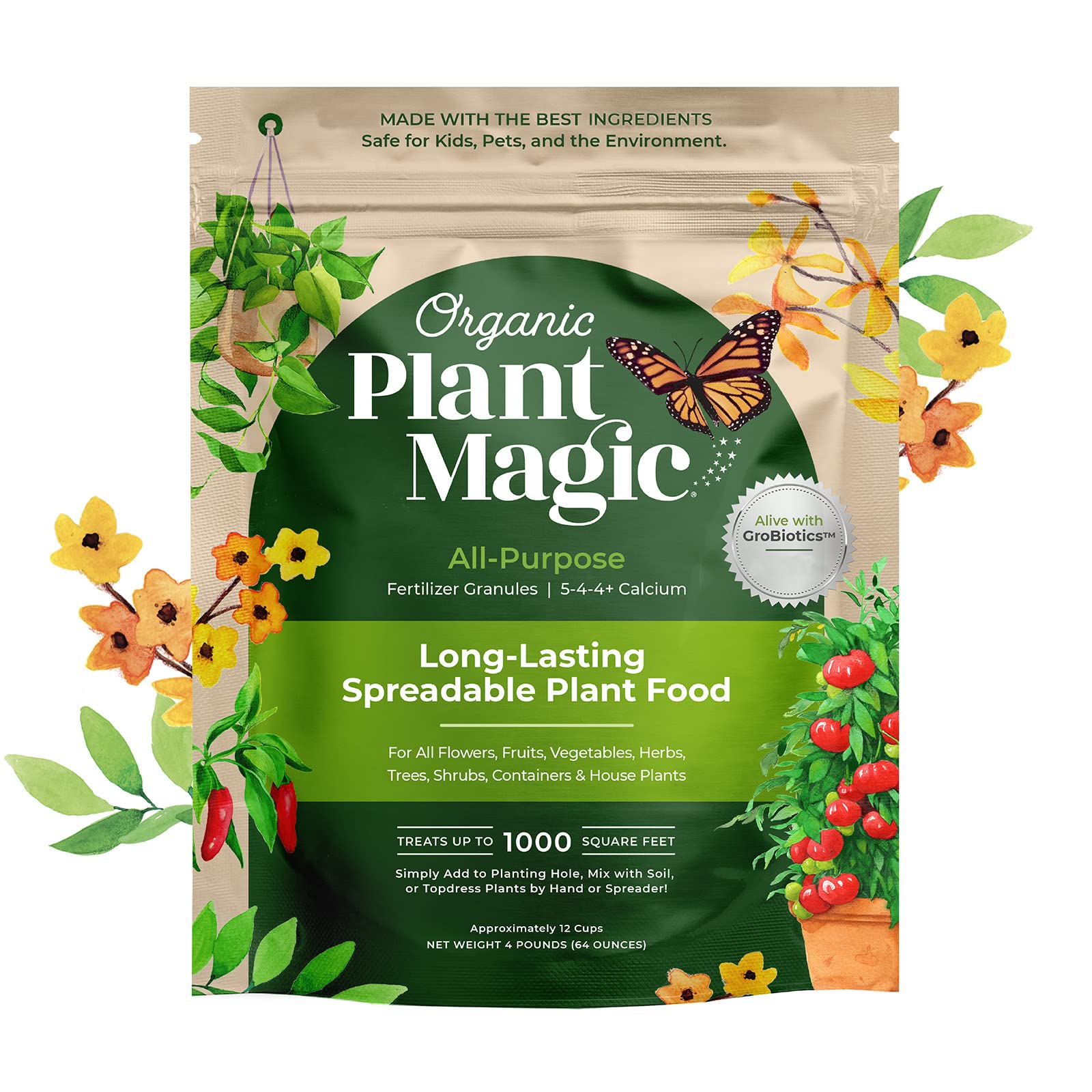 Organic Plant Magic - Truly Organic™ Slow Release Granular Fertilizer 4lb | Long-Lasting Plant Food for Indoor & Outdoor Flowers, Vegetables, Fruit Trees, Shrubs | Perfect for Home Gardens, Potted Plants & Landscaping