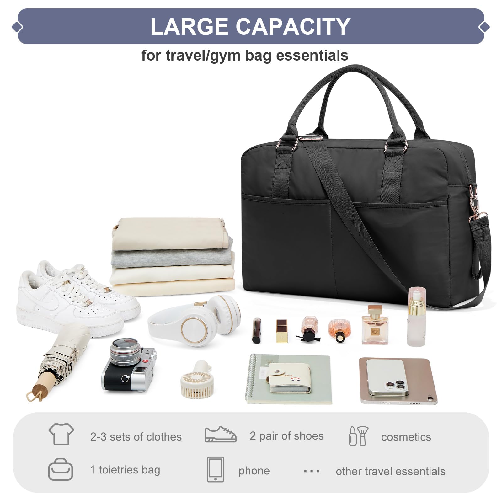 **Women's Weekender Travel Bag - Overnight Duffel Carry On with Wet Pocket & Trolley Sleeve - Gym Sports Bag for Workouts, Weekend Getaways & Air Travel**
