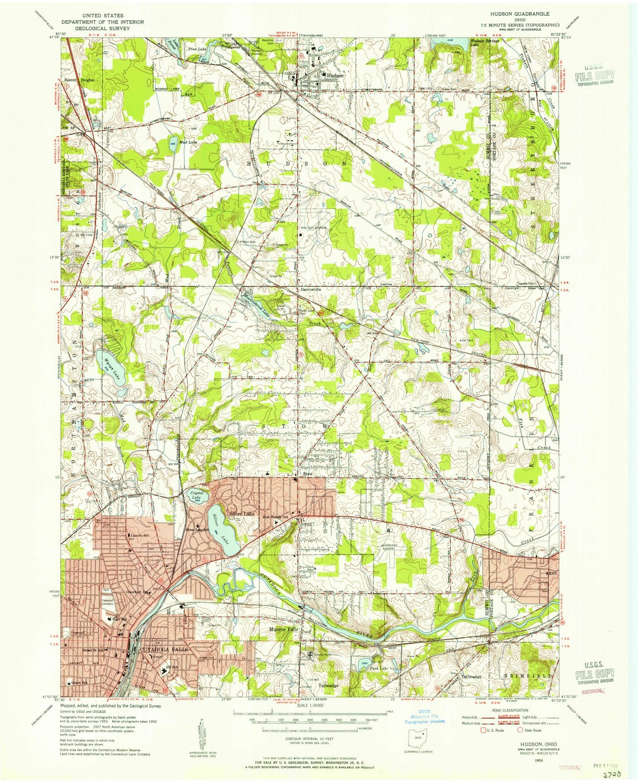 1953 Hudson, OH - Vintage USGS Historical Topographic Wall Map - 44x55 Inches Large Wall Art - Perfect for Home Decor, Office & Classroom Geography Display